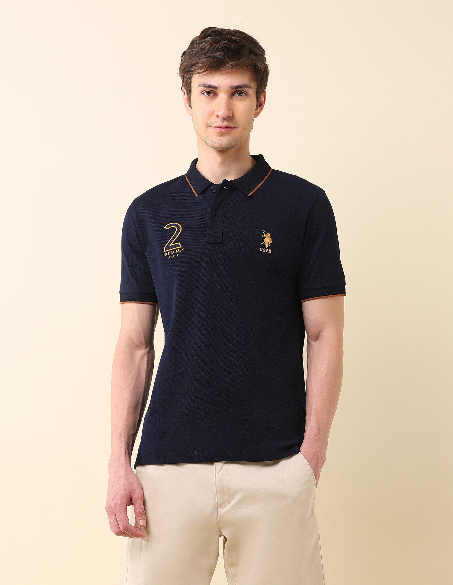 Brand Appliqued Gold Cup Polo Shirt Navy - U.S. Polo Assn. India | Large