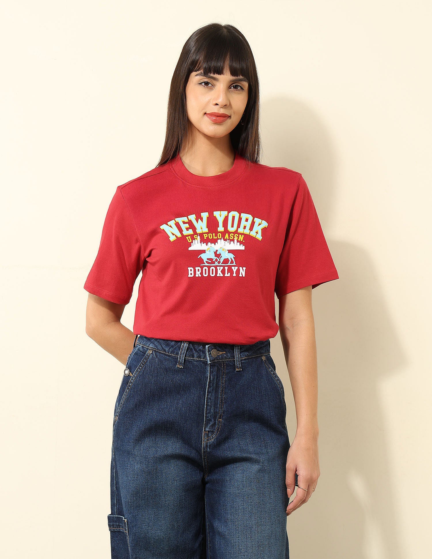 Boxy Fit Typography Printed T-Shirt Red - U.S. POLO ASSN. | Large