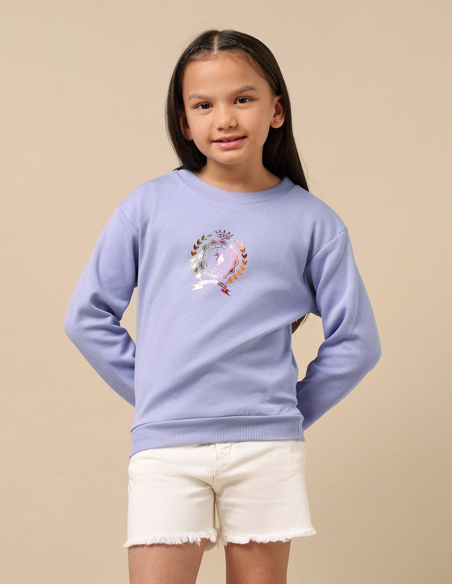Girls Graphic Print Sweatshirt Light Purple - U.S. POLO ASSN. | Large