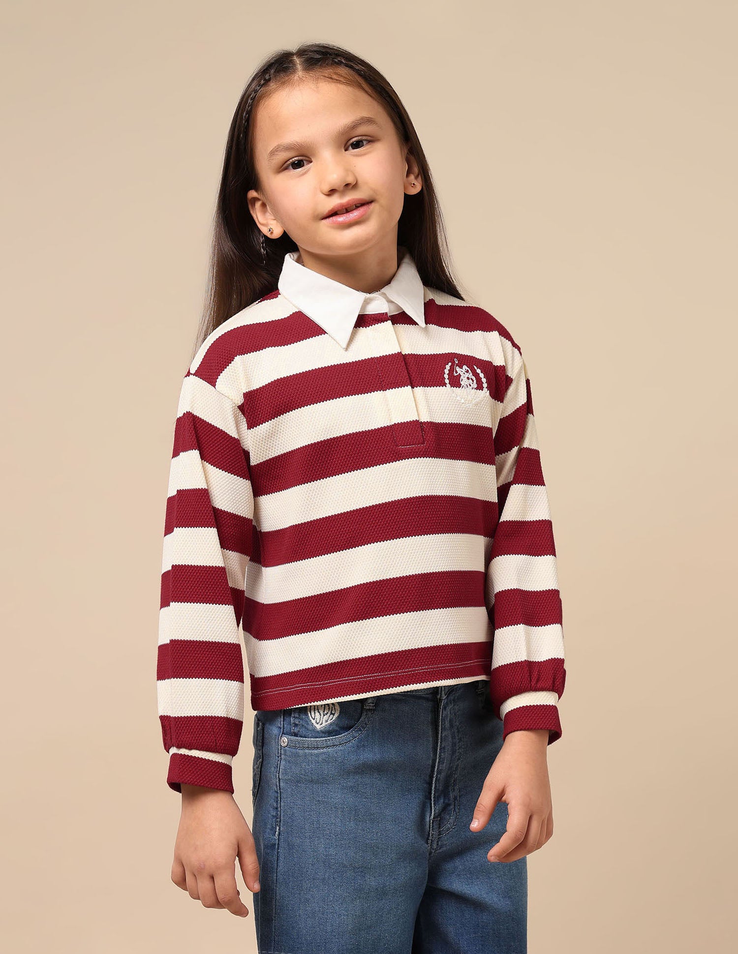 Girls Horizontal Striped Patterned Knit Top Red - U.S. POLO ASSN. | Large