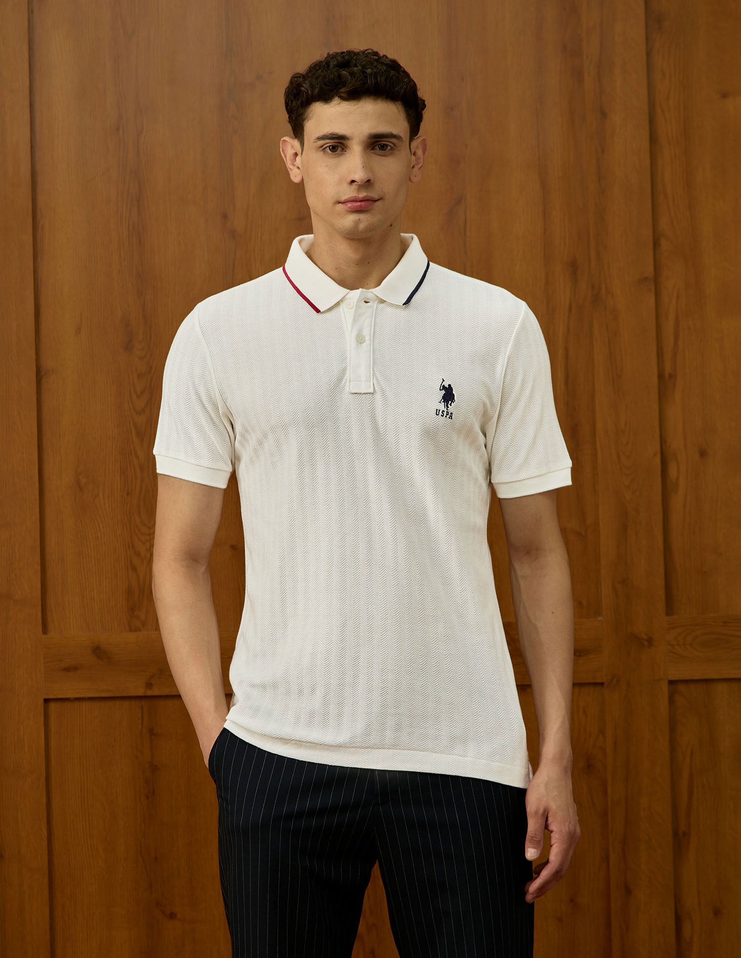 Self Design Chevron Varsity Polo Shirt Off White - U.S. POLO ASSN. | Large