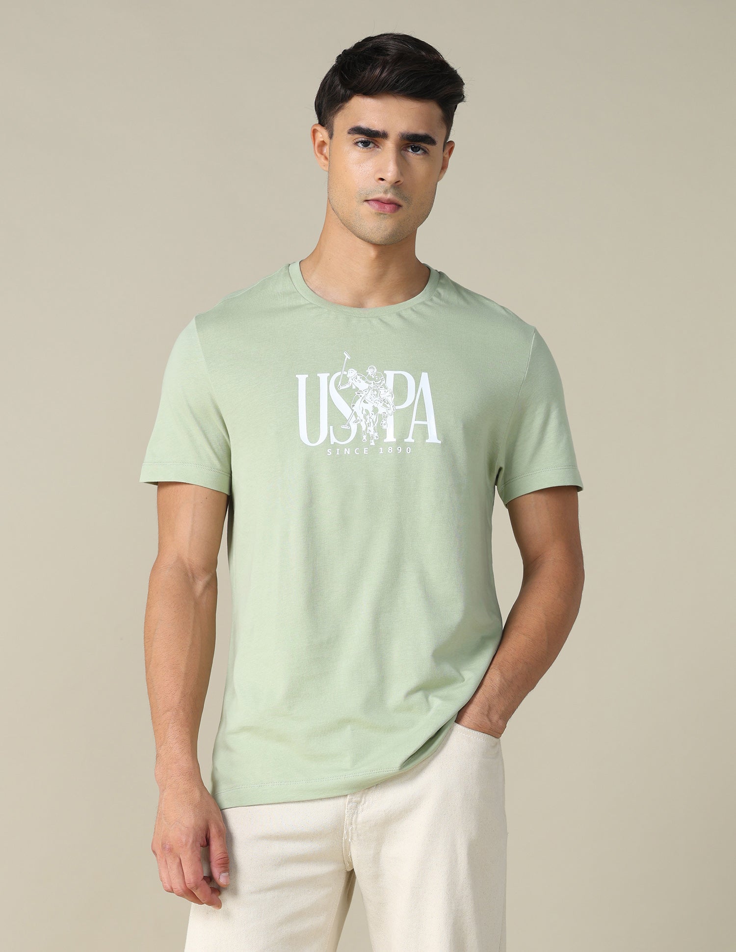 Brand Printed Regular Fit T-shirt Light Olive - U.S. POLO ASSN. | Large