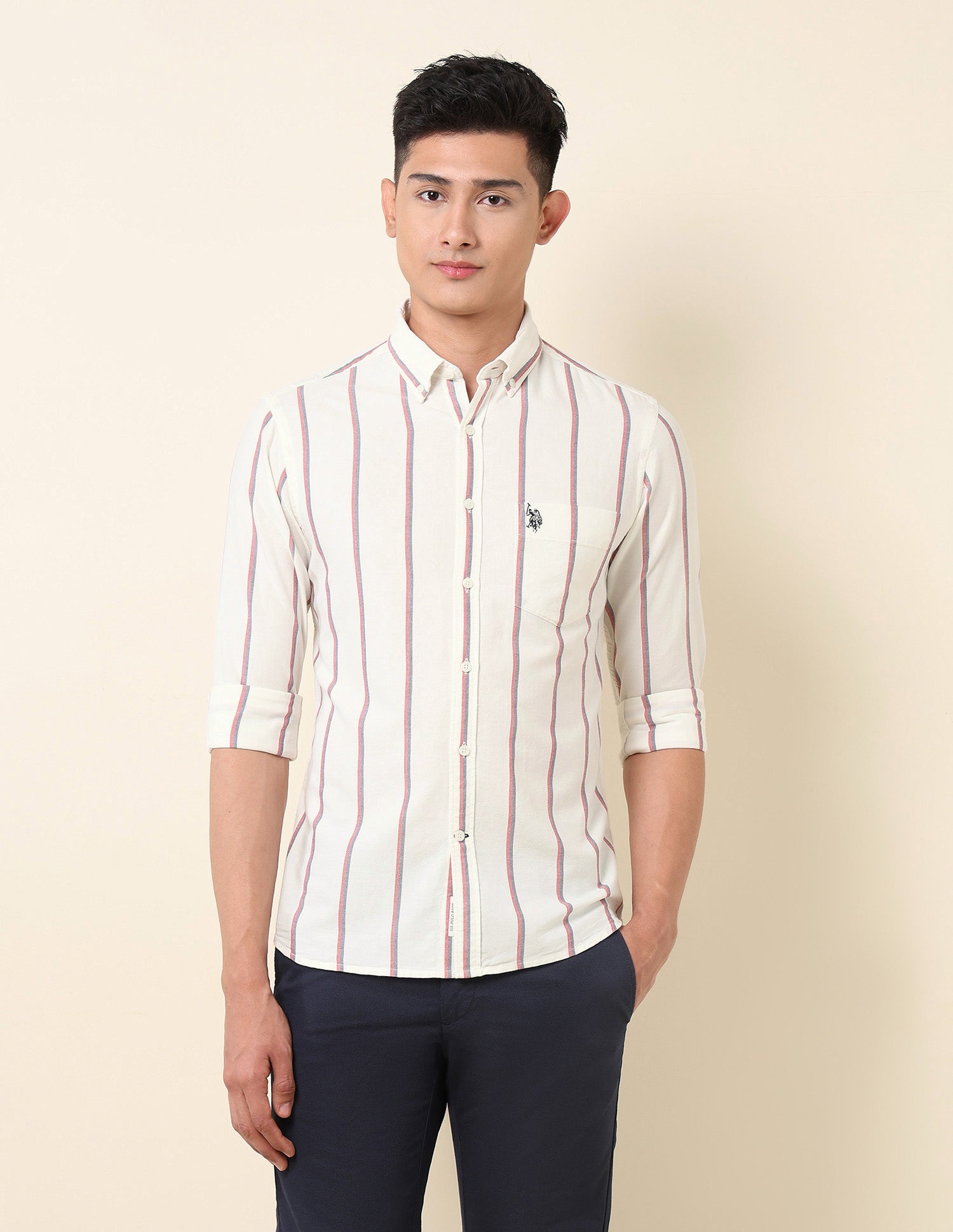 Vertical Striped Oxford Button-Down Shirt White - U.S. Polo Assn. India | Large