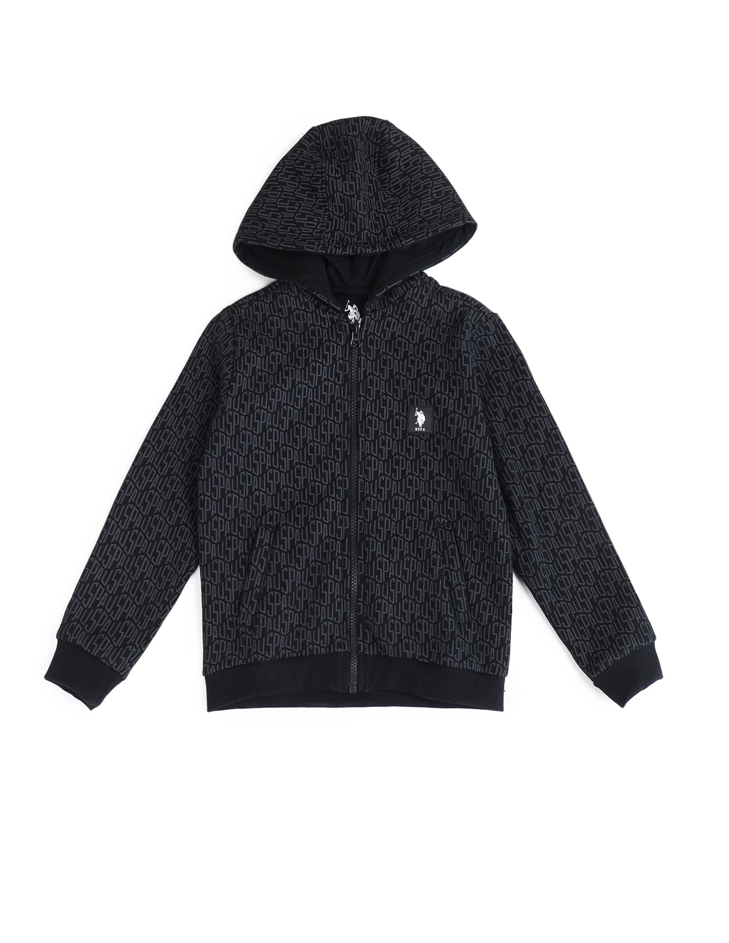 Boys Brand Printed Hooded Sweatshirt Black - U.S. POLO ASSN. | Large