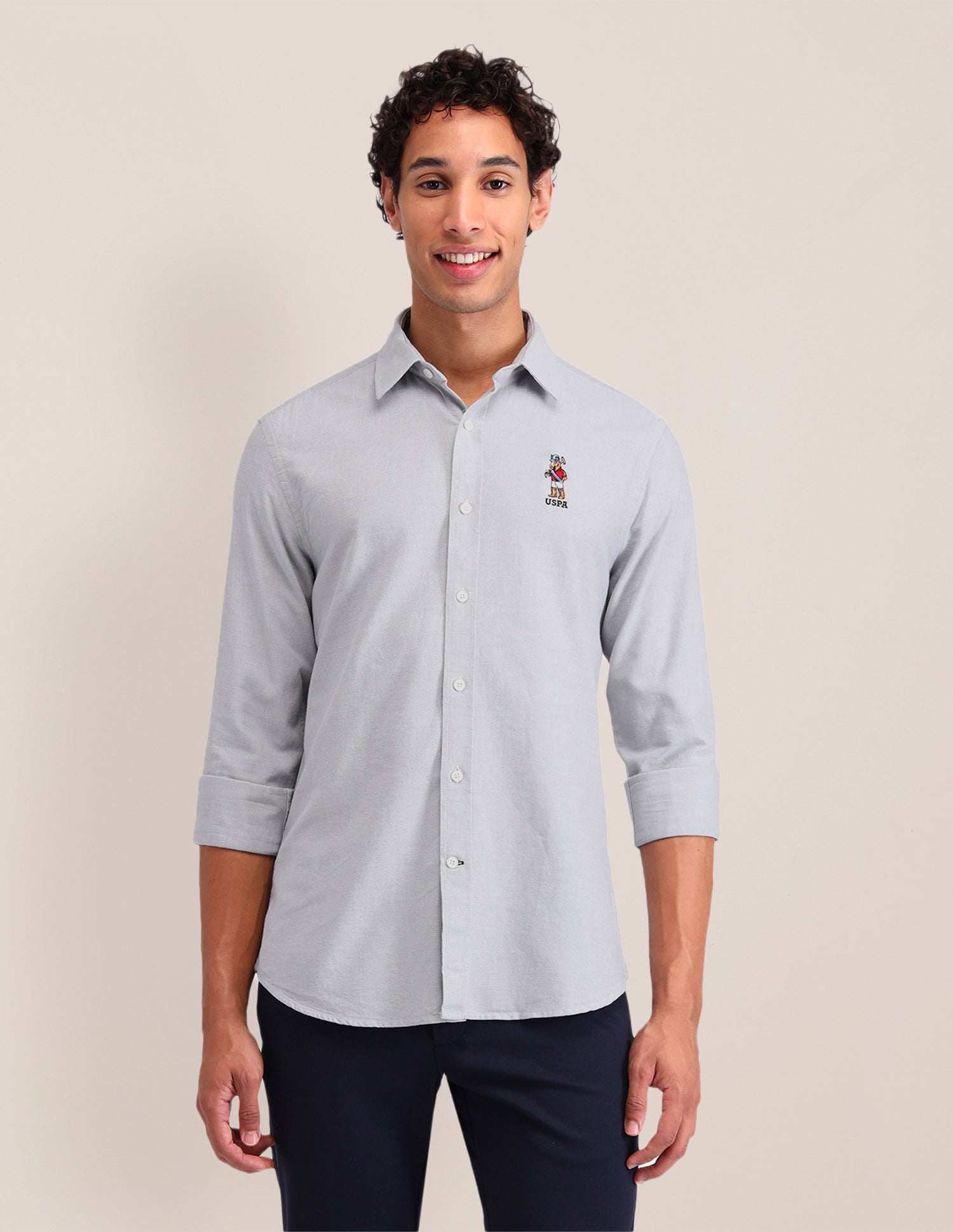 Solid Cotton Shirt Light Grey - U.S. POLO ASSN. | Large