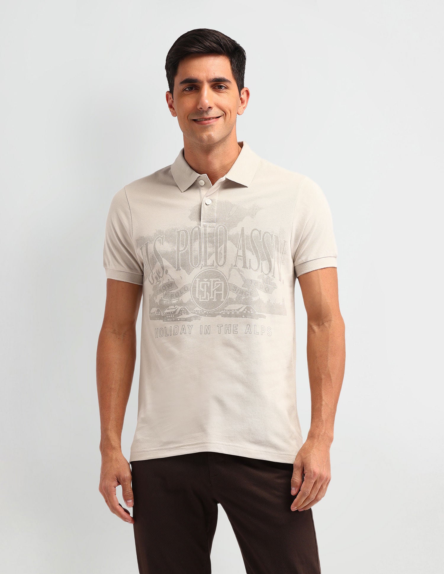 Outdoor Muscle Fit Brand Polo Shirt Beige - U.S. POLO ASSN. | Large