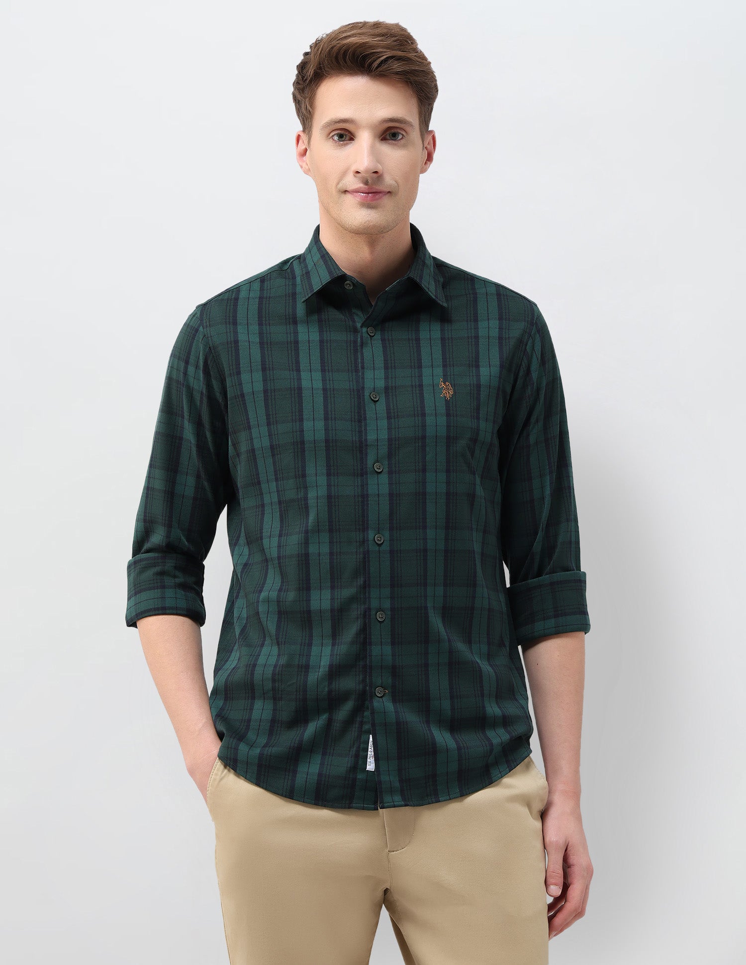 Plaid Checked Tailored Fit Shirt Green - U.S. Polo Assn. India | Large