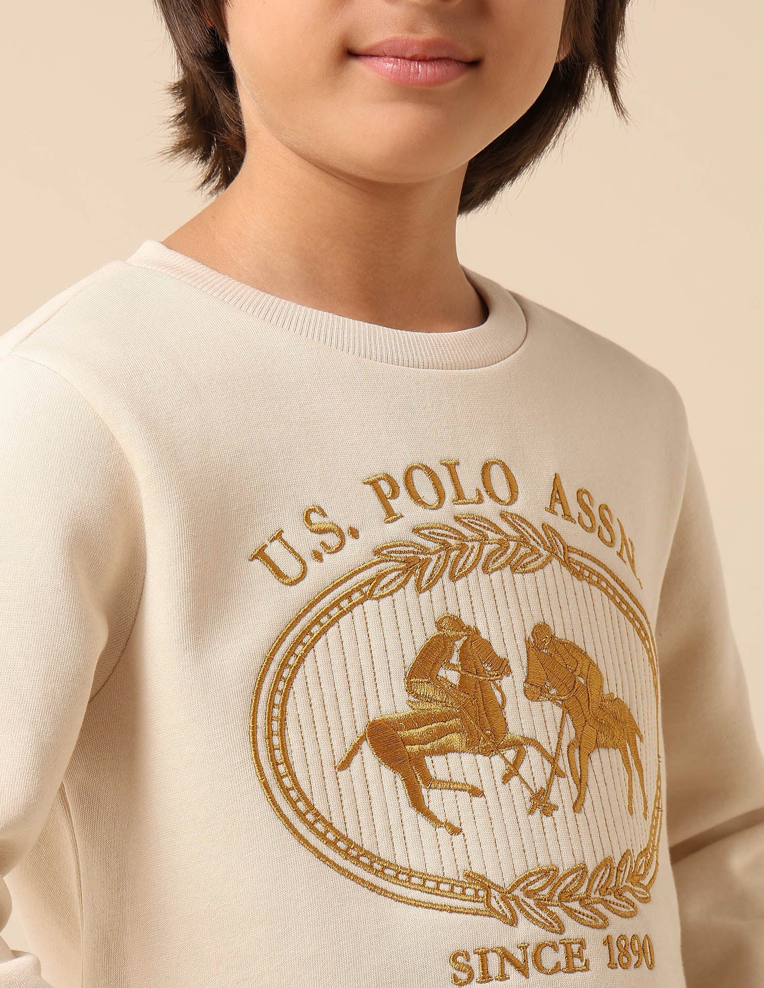 Boys Graphic Brand Embroidered Regular Fit Sweatshirt Ecru - U.S. POLO ASSN. | Large