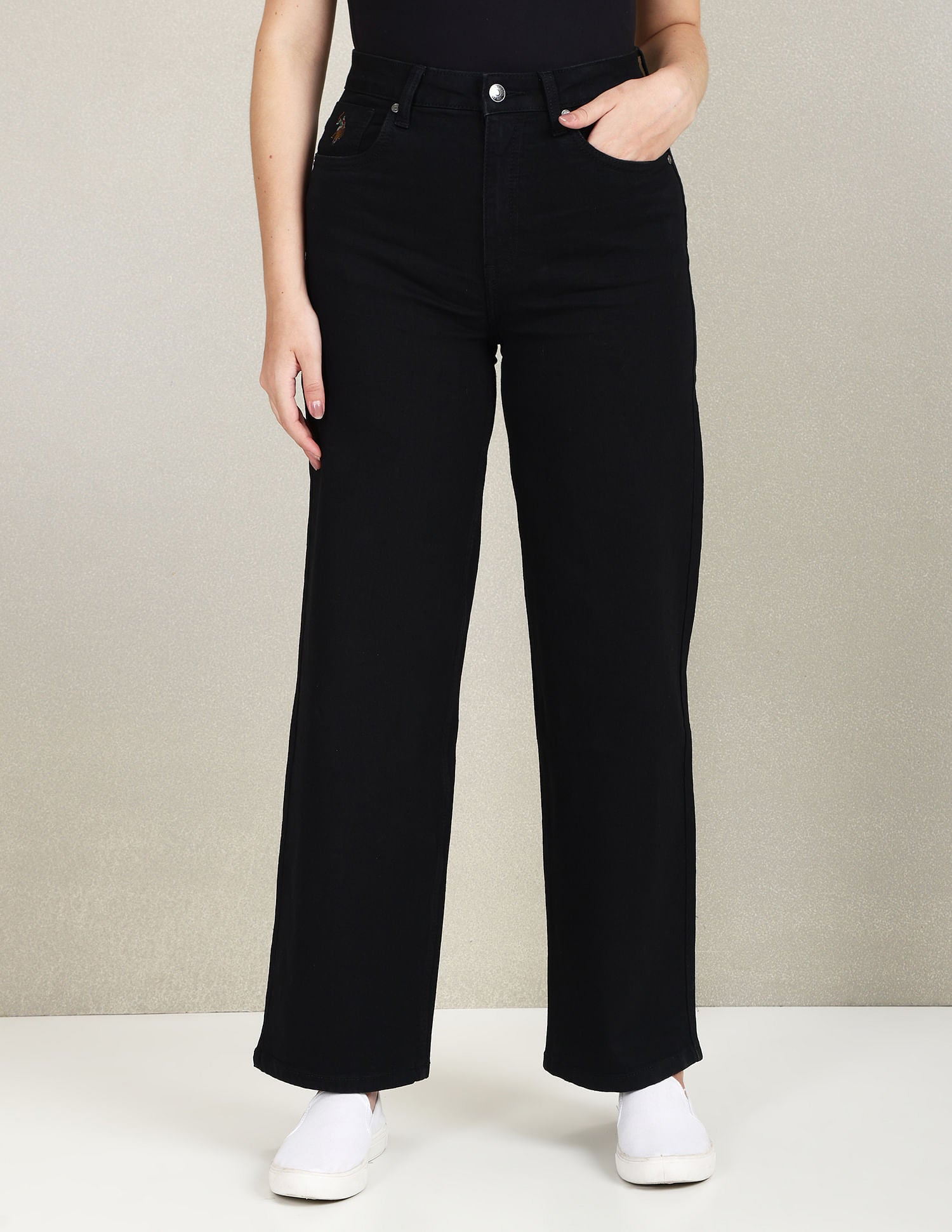 High Rise Wide Leg Jeans Black - U.S. POLO ASSN. | Large