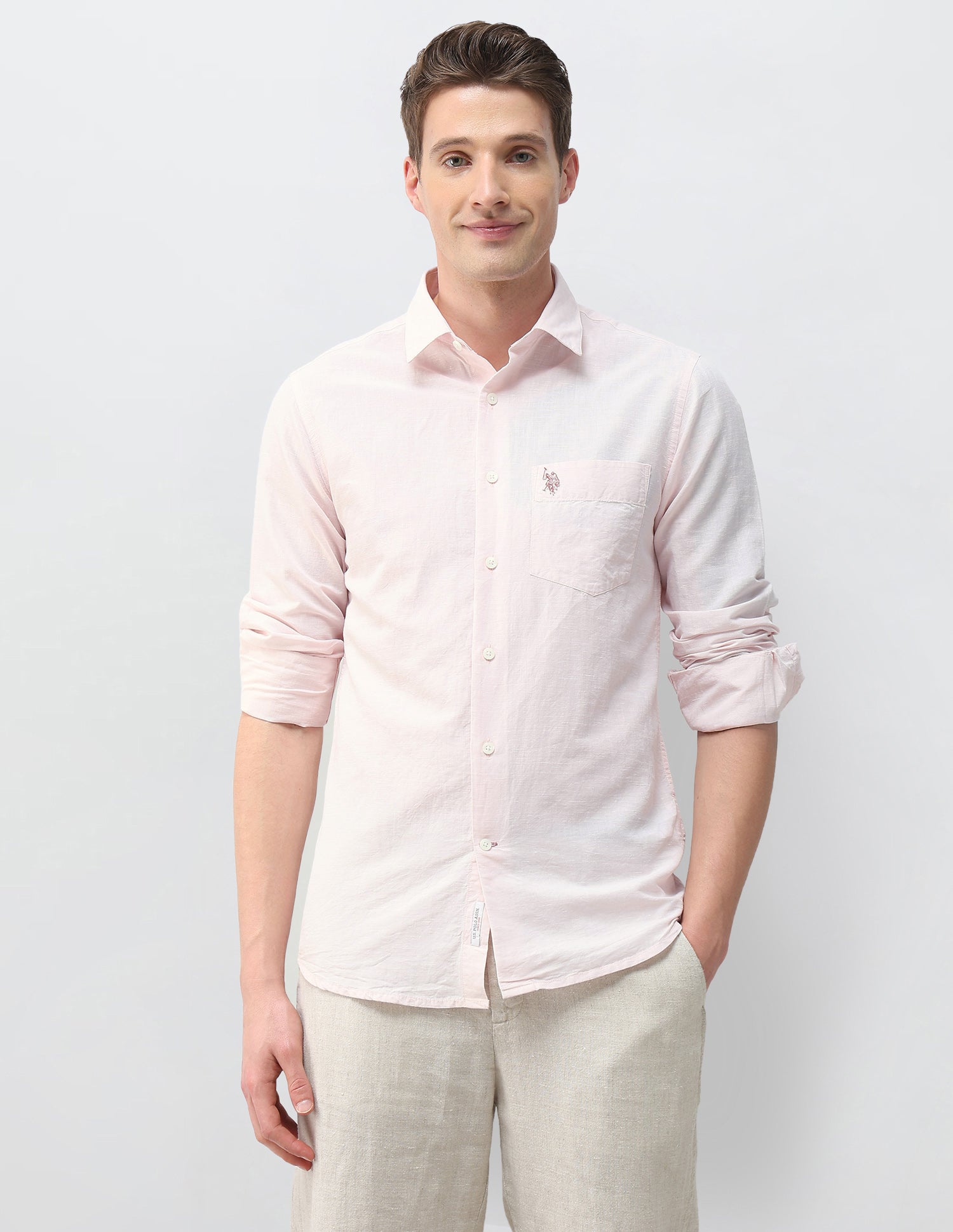 Pacho X Solid Regular Fit Shirt Pink - U.S. Polo Assn. India | Large