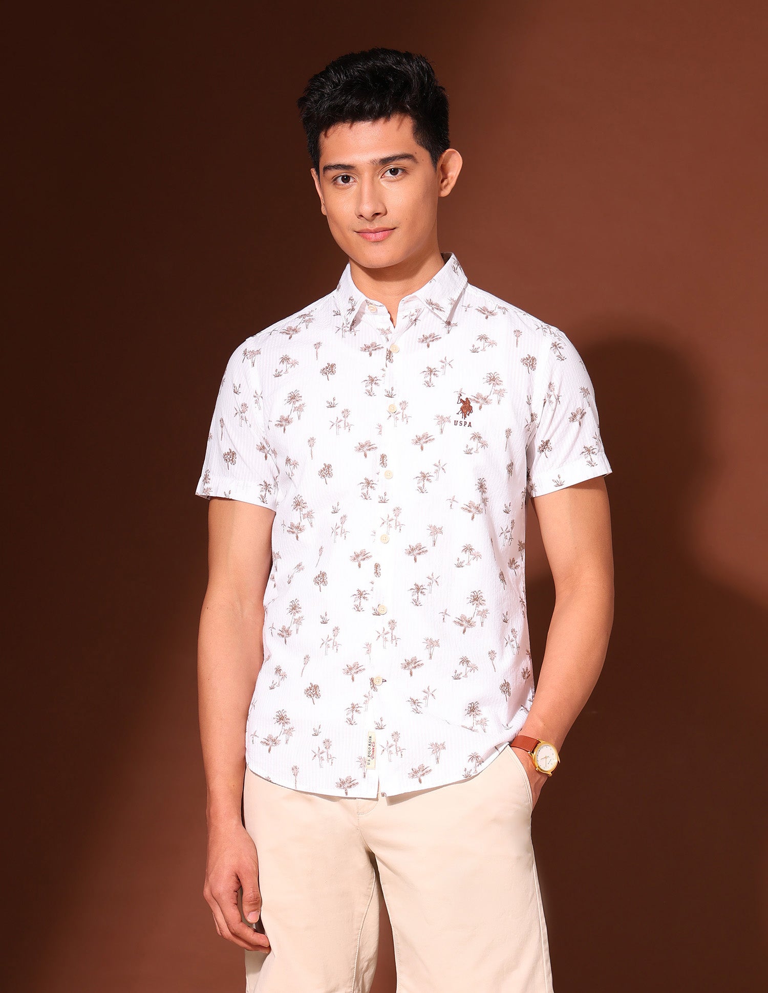 Tropical Printed Working Holiday Shirt Khaki - U.S. Polo Assn. India | Large