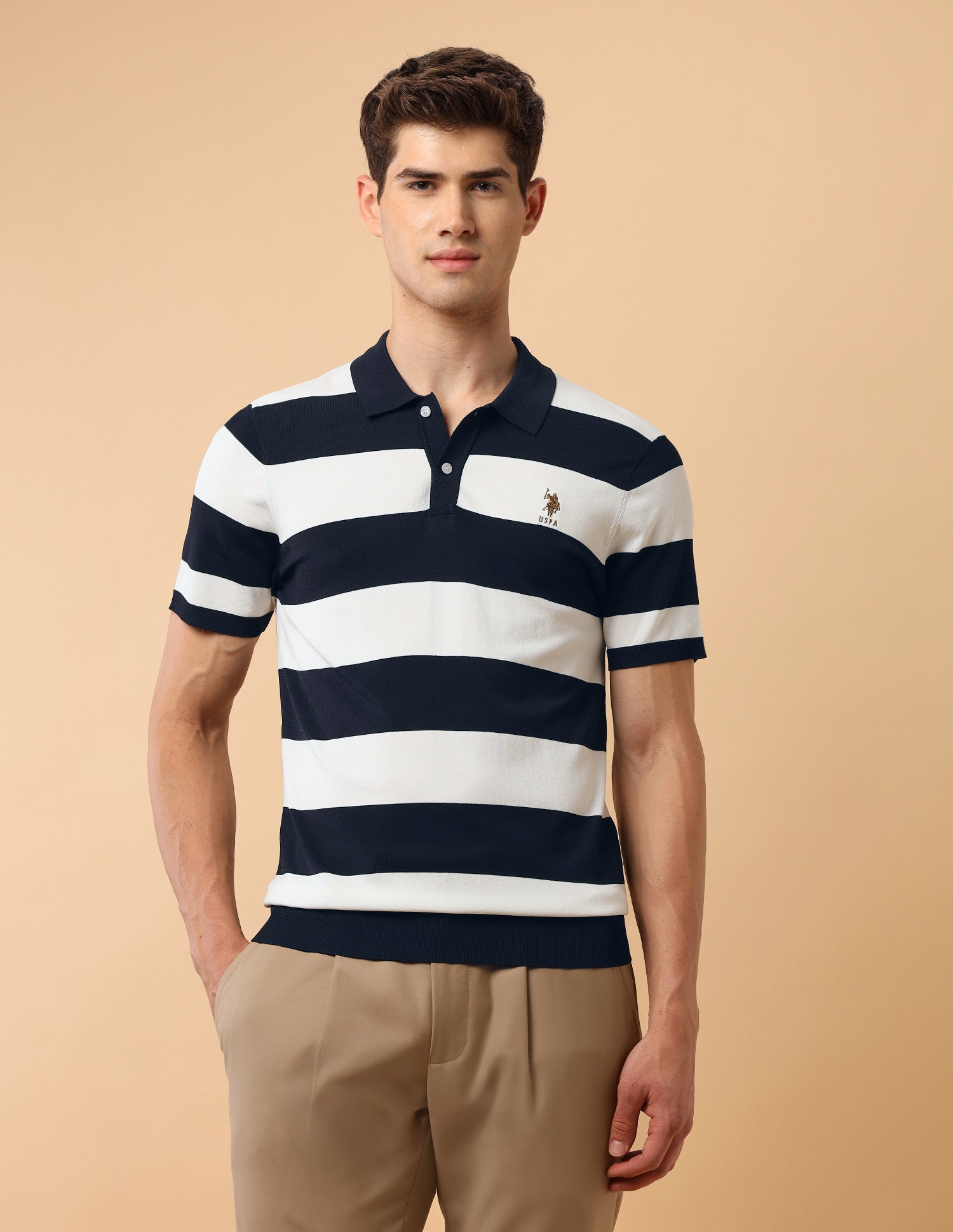 Pacho X Horizontal Striped Slim Fit Polo Shirt Navy - U.S. Polo Assn. India | Large