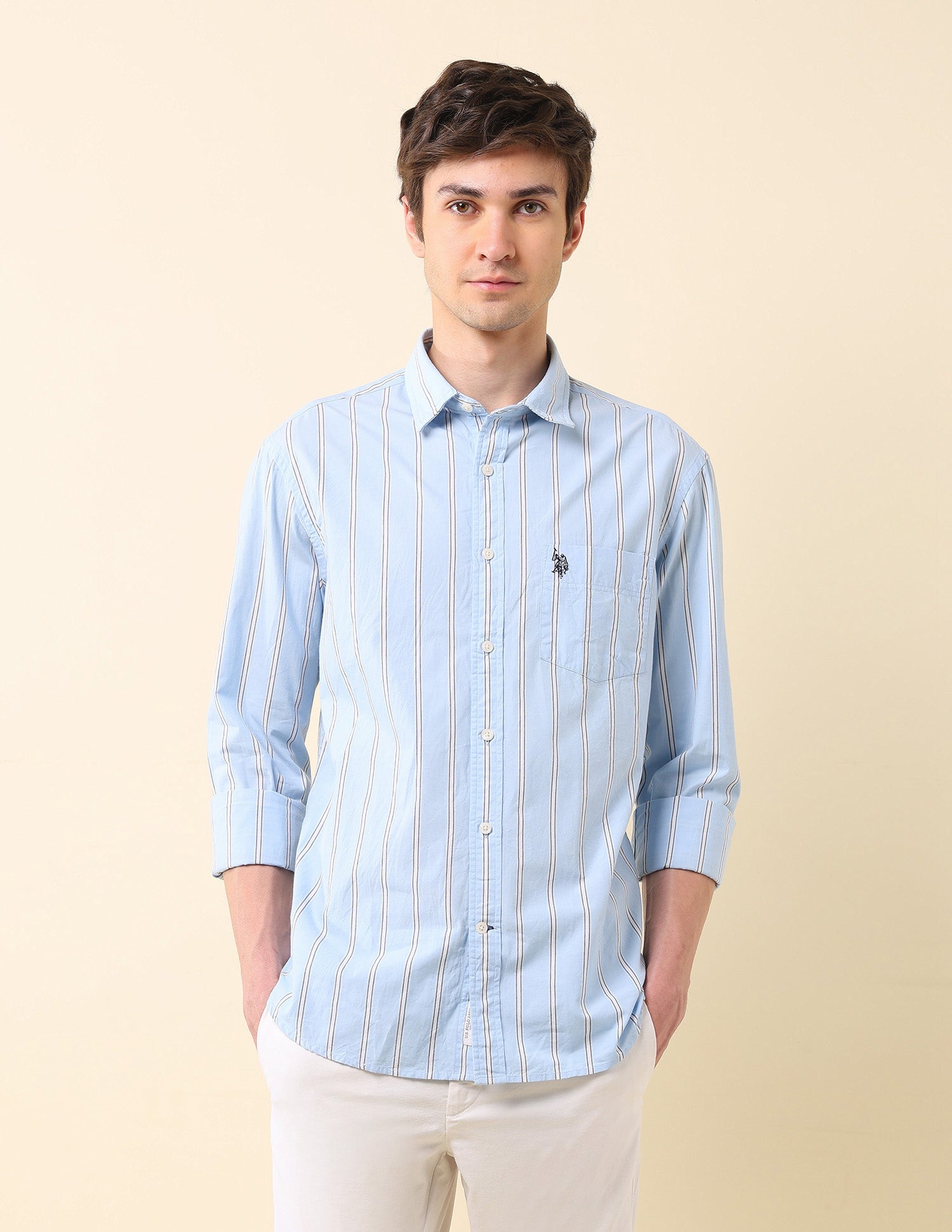 Vertical Striped Tailored Fit Shirt Light Blue - U.S. Polo Assn. India | Large