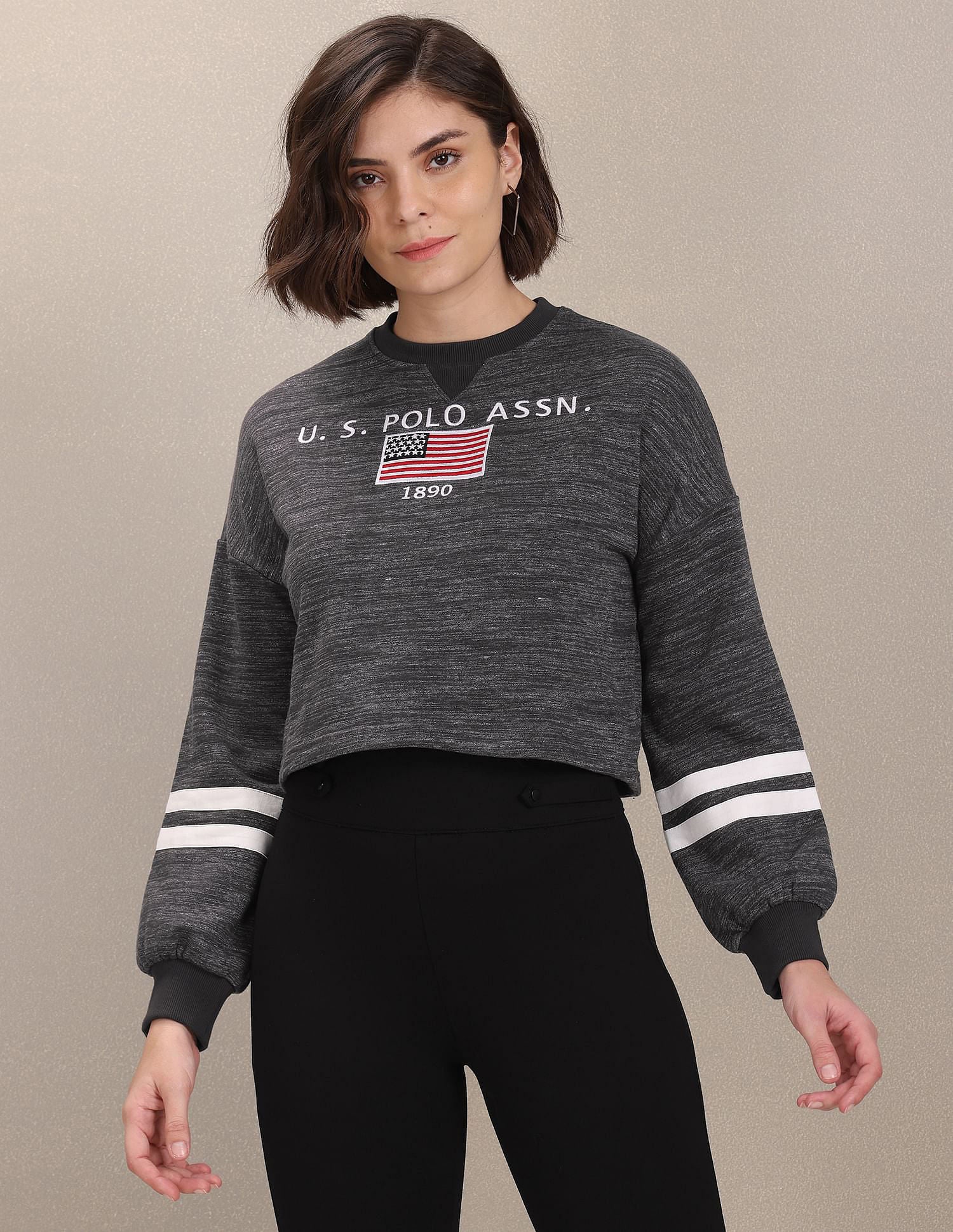 Heathered Embroidered Sweatshirt Dark Grey - U.S. Polo Assn. India | Large