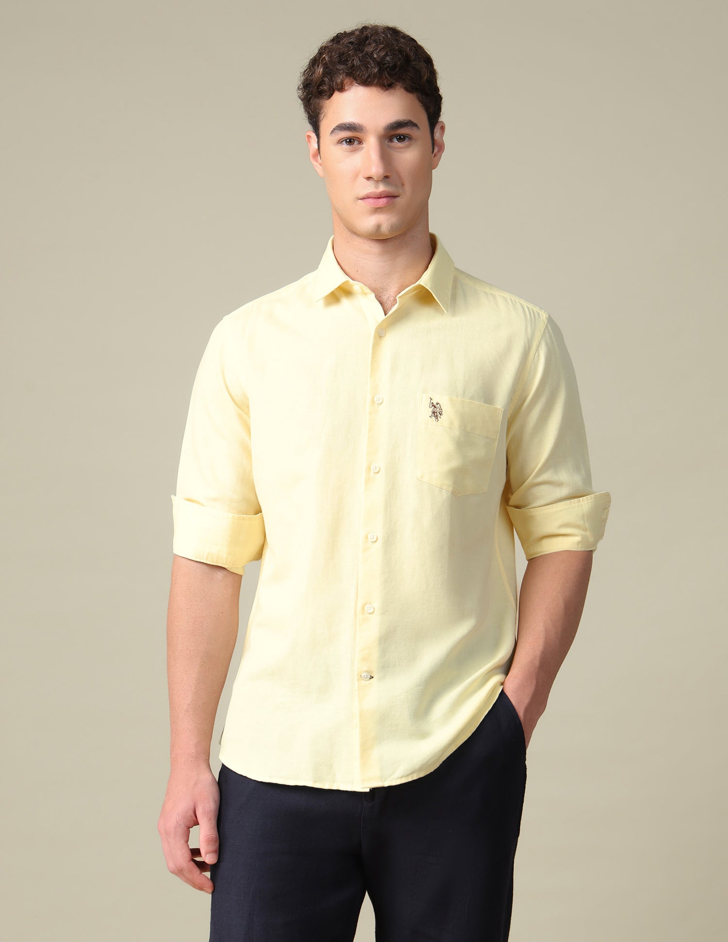 Solid Tailored Fit Shirt Light Yellow - U.S. Polo Assn. India | Large