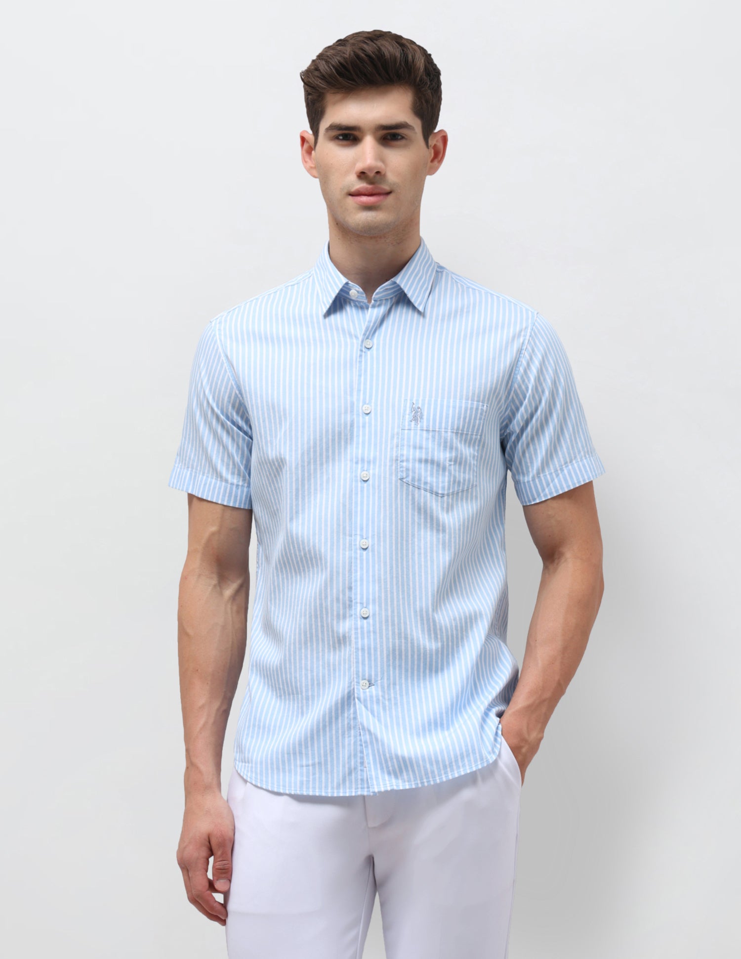 Dobby Vertical Striped Shirt Light Blue - U.S. Polo Assn. India | Large