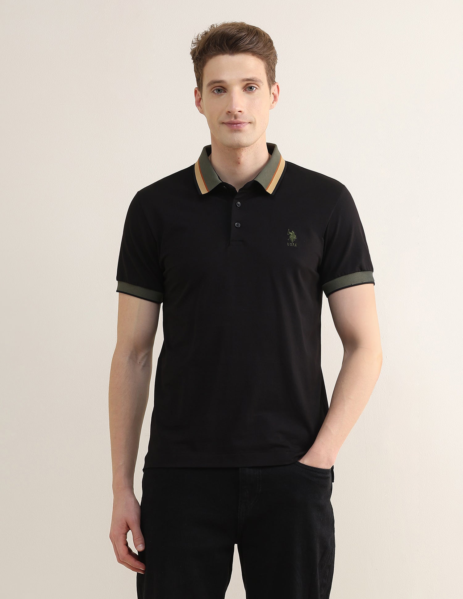 Solid Slim Fit Polo Shirt Black - U.S. Polo Assn. India | Large