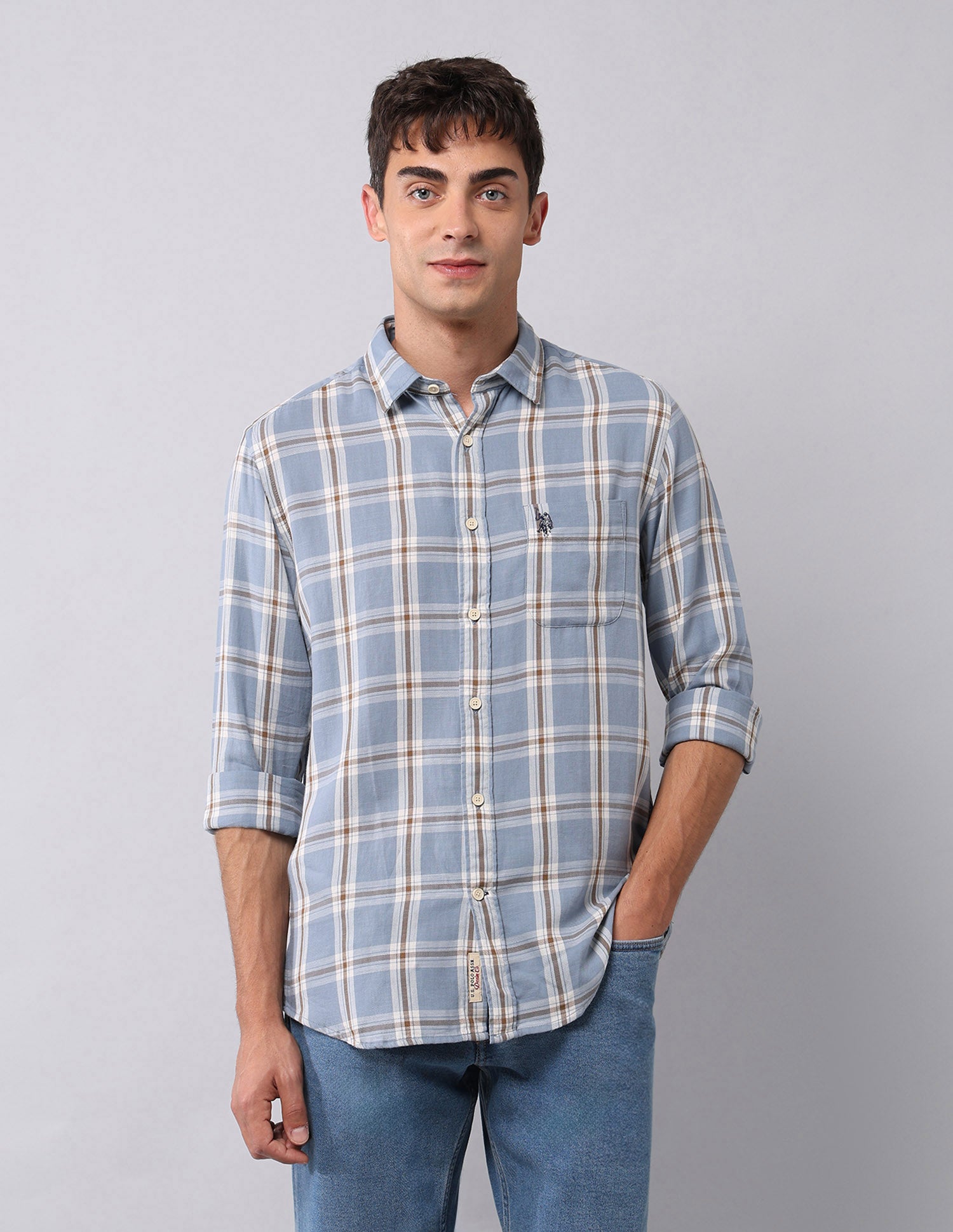Tartan Checked Regular Fit Shirt Light Blue - U.S. Polo Assn. India | Large