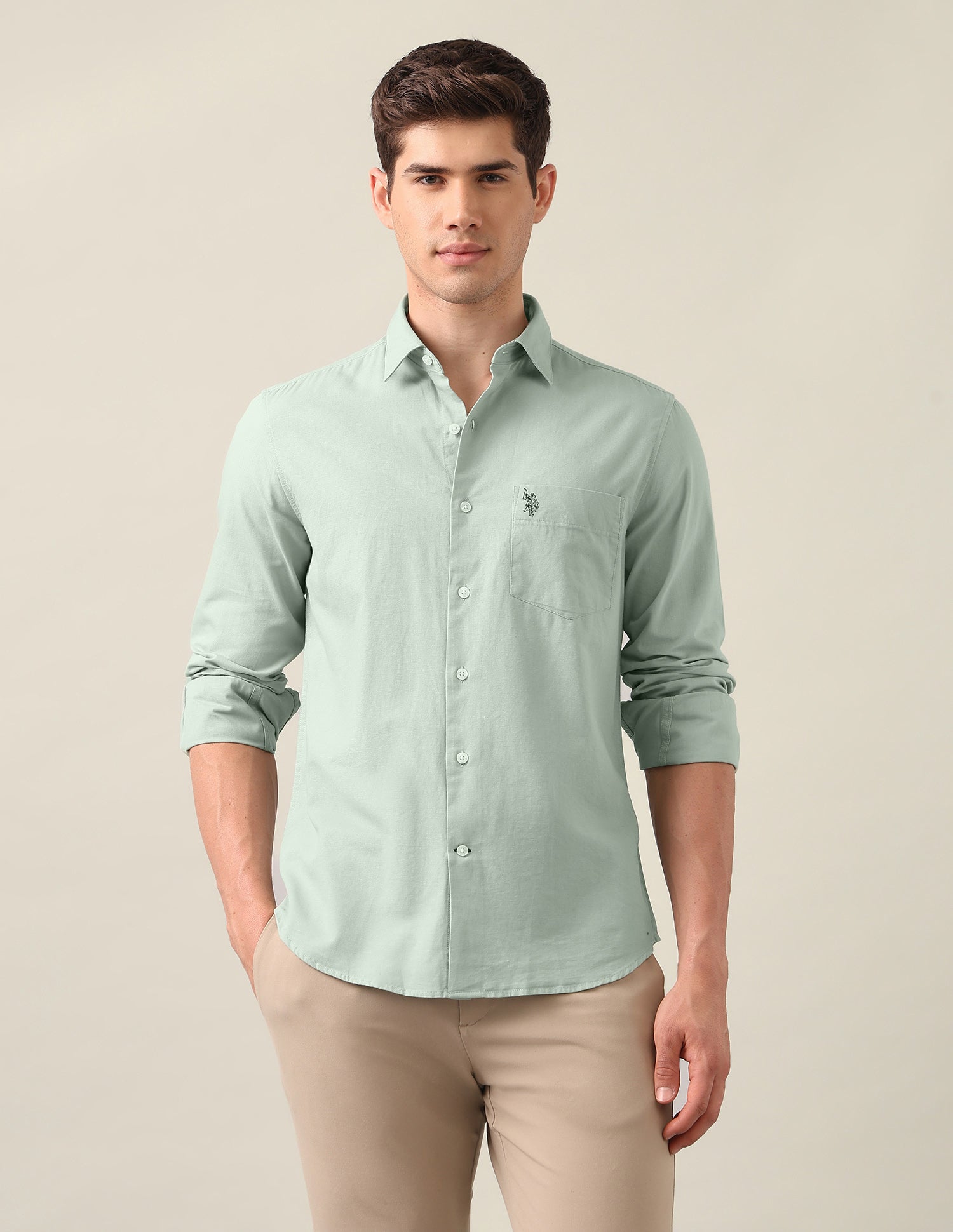 Tailored Fit Solid Shirt Green - U.S. Polo Assn. India | Large