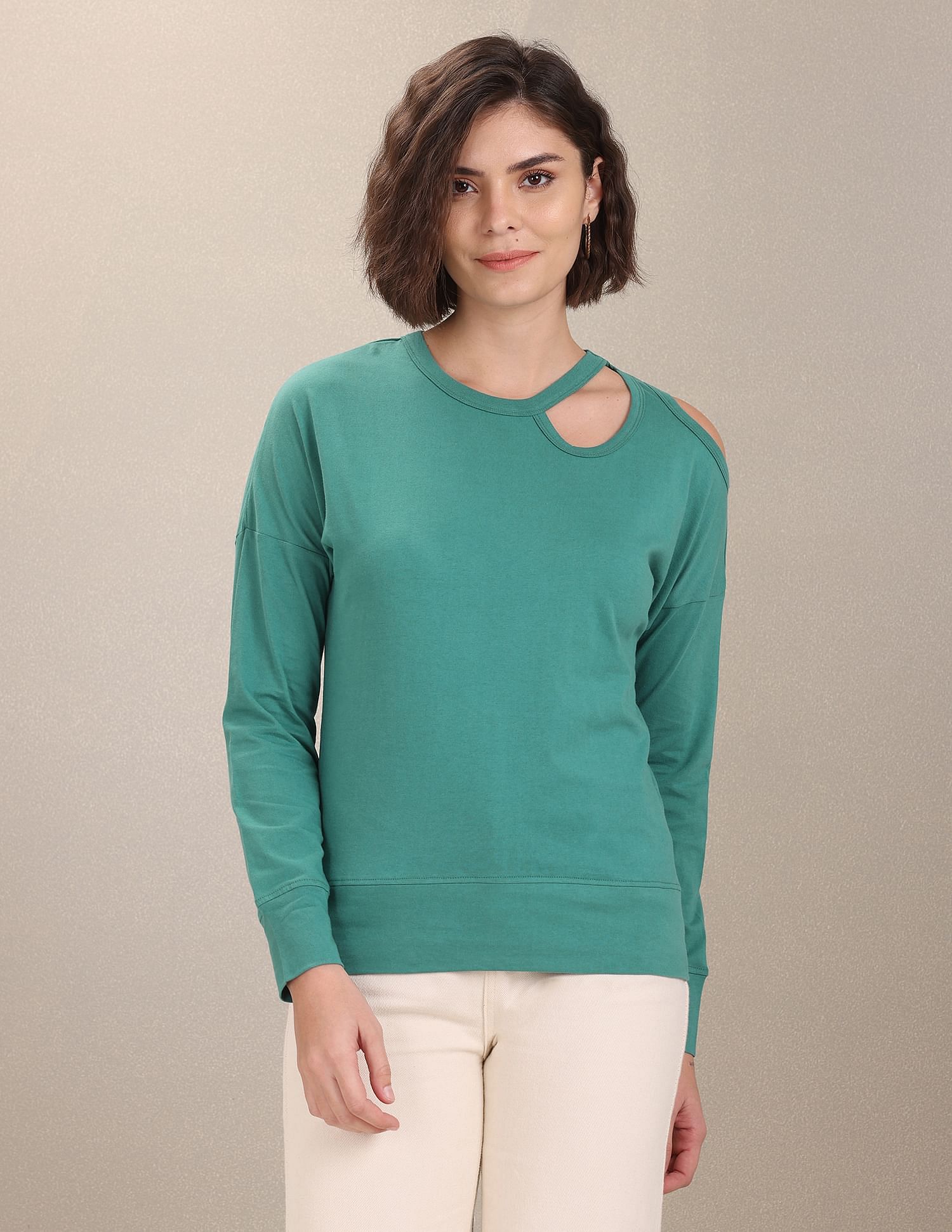 Cut Out Shoulder Solid Top Teal - U.S. Polo Assn. India | Large