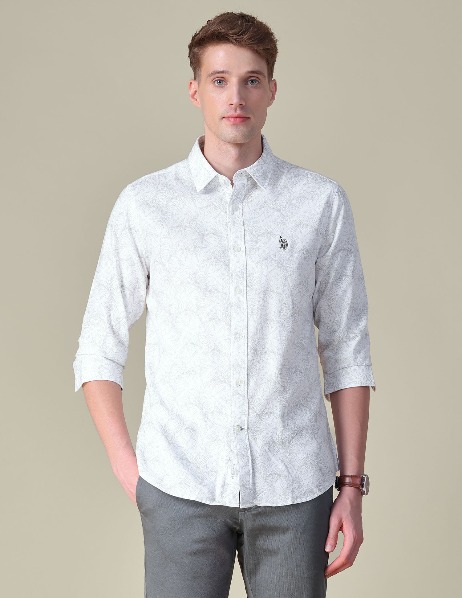 Floral Printed Oxford Shirt White - U.S. POLO ASSN. | Large