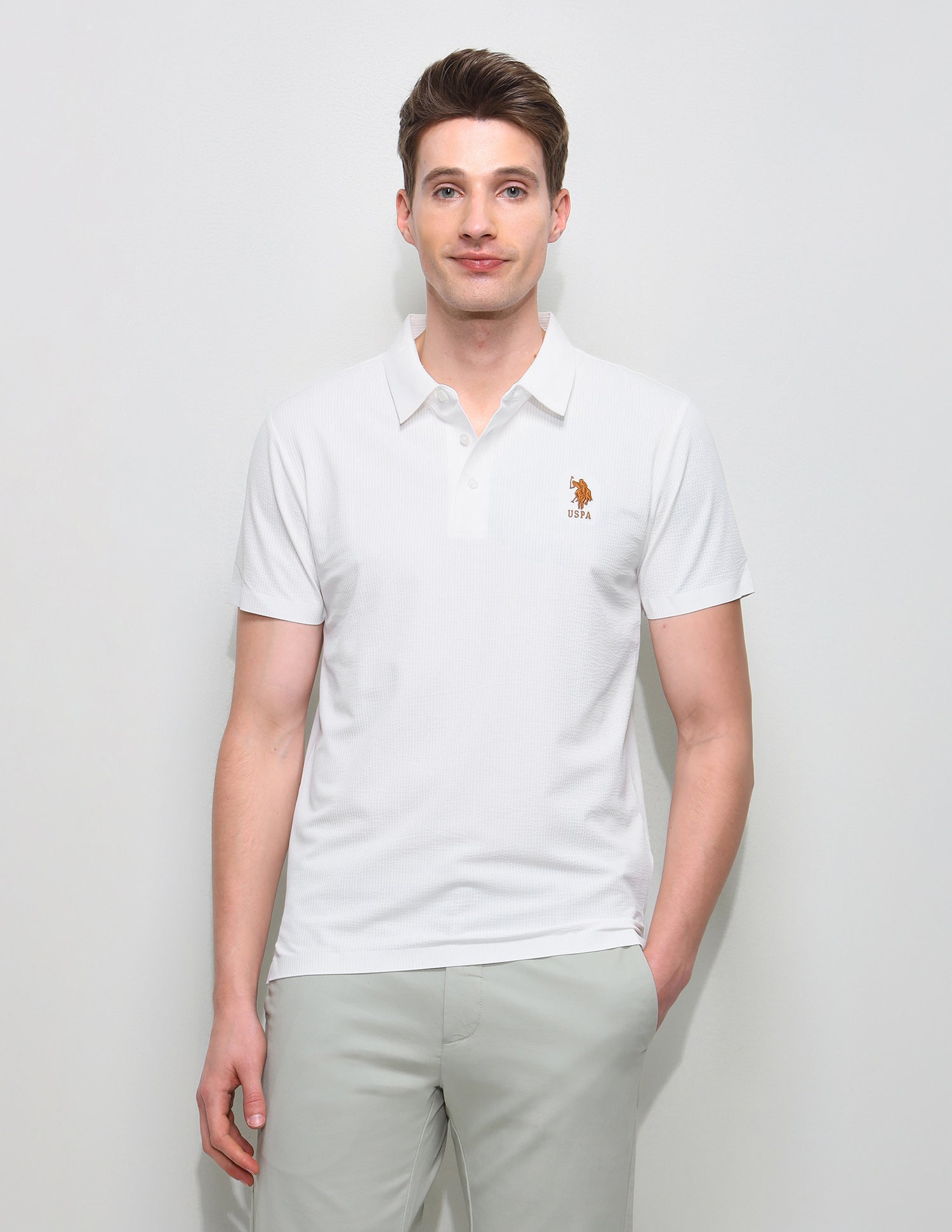 Solid Slim Fit Polo Shirt Off White - U.S. Polo Assn. India | Large