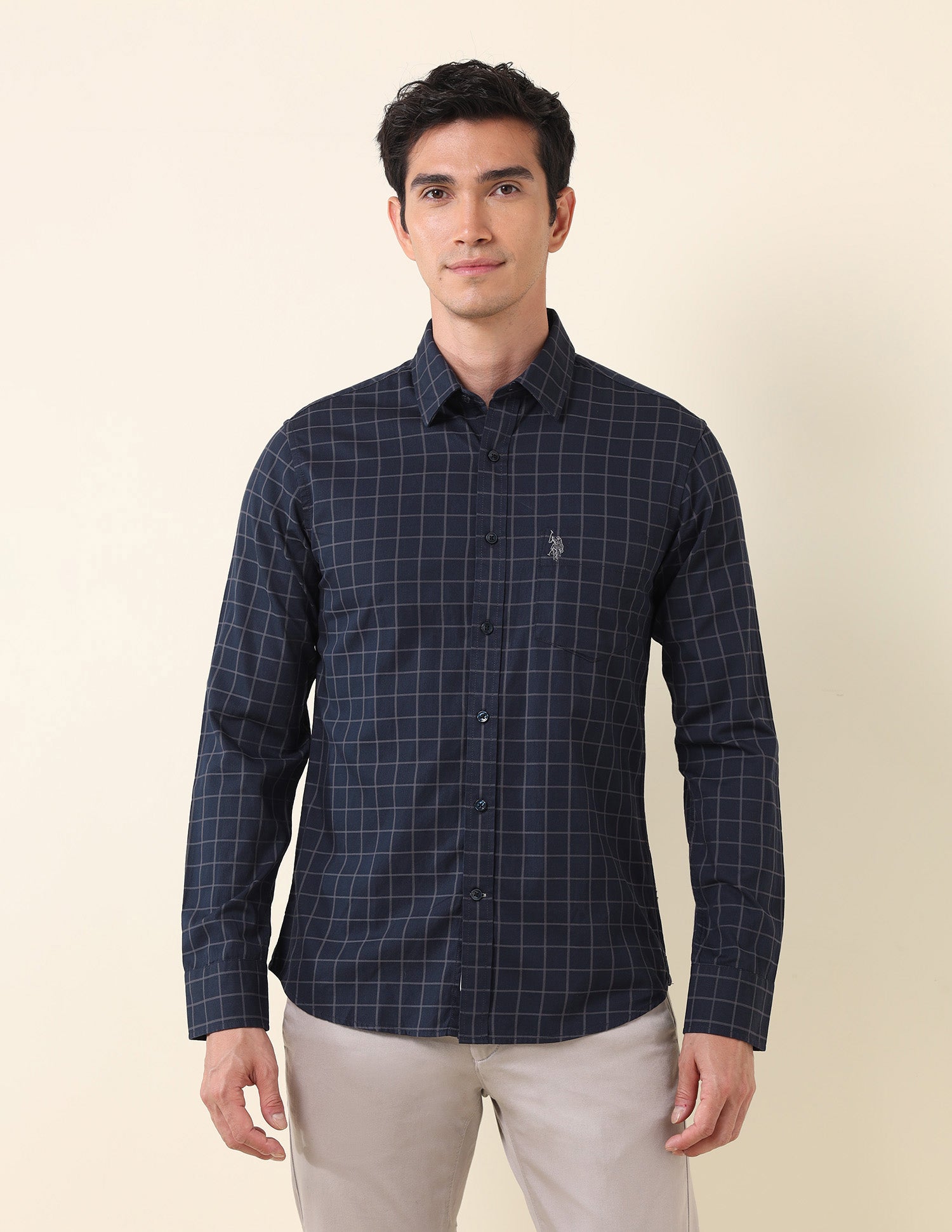 Windowpane Checked Tailored Fit Shirt Navy - U.S. Polo Assn. India | Large