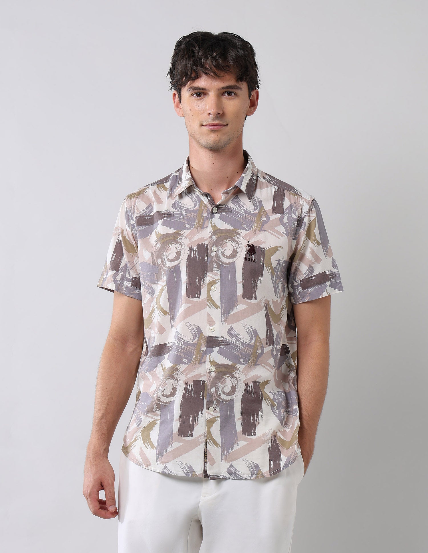 Abstract Printed Regular Fit Shirt Ivory - U.S. Polo Assn. India | Large