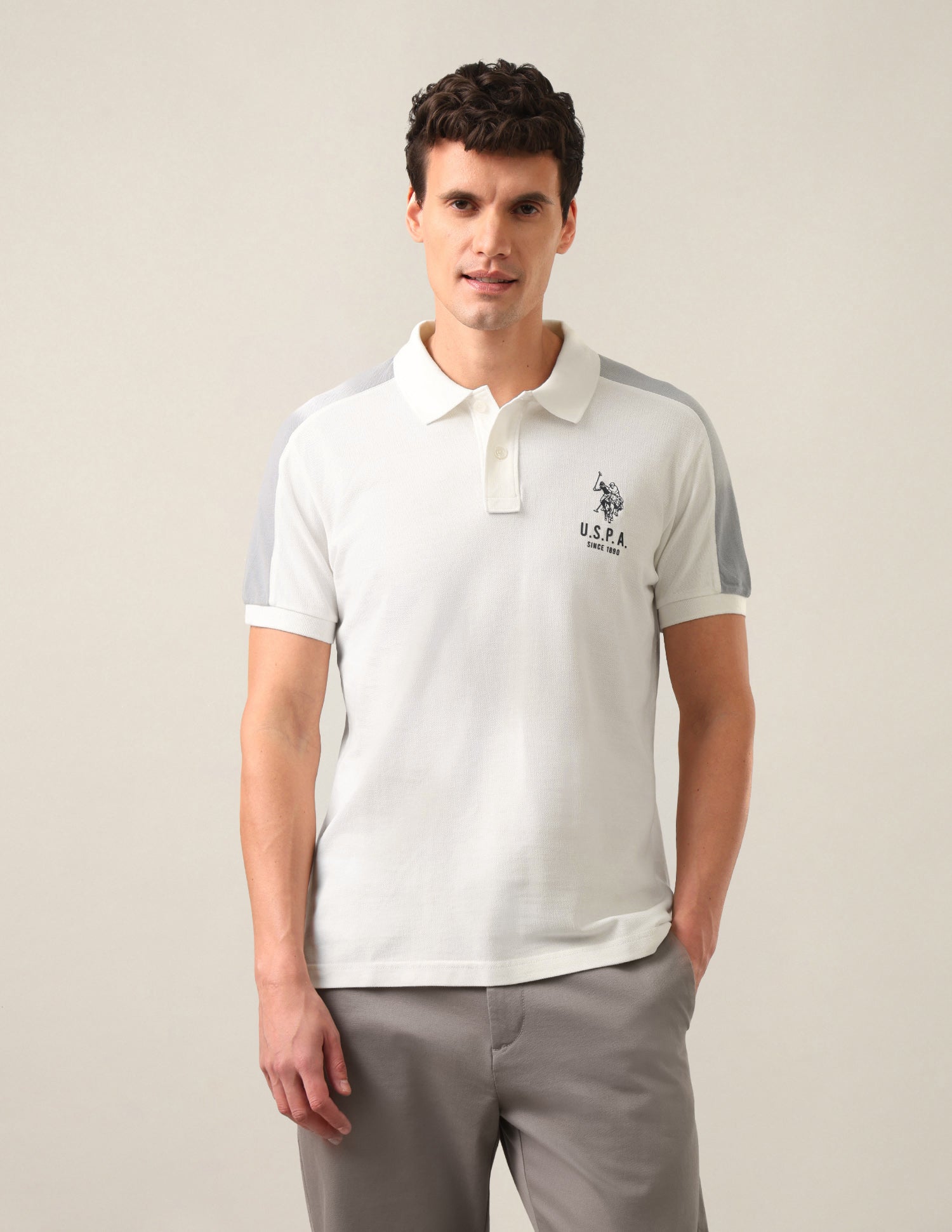 Solid Slim Fit Polo Shirt Ivory - U.S. Polo Assn. India | Large