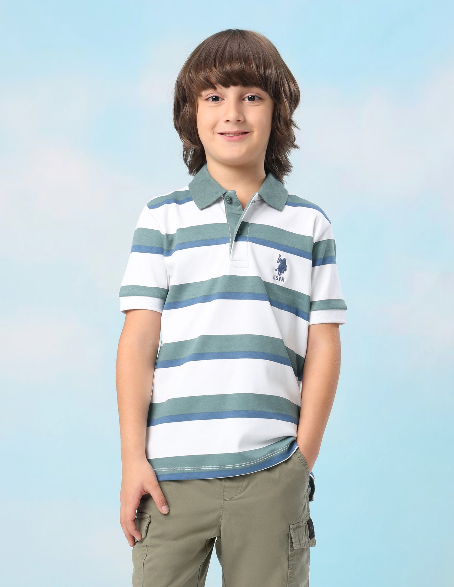 Horizontal Striped Regular Fit Polo Shirt Green - U.S. Polo Assn. India | Large