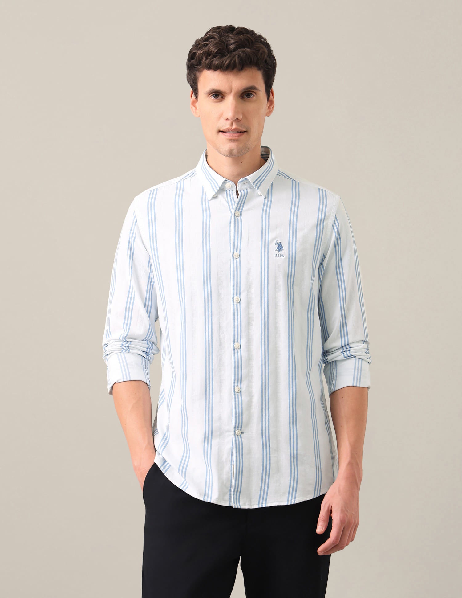 Vertical Striped Button Down Shirt Blue - U.S. Polo Assn. India | Large