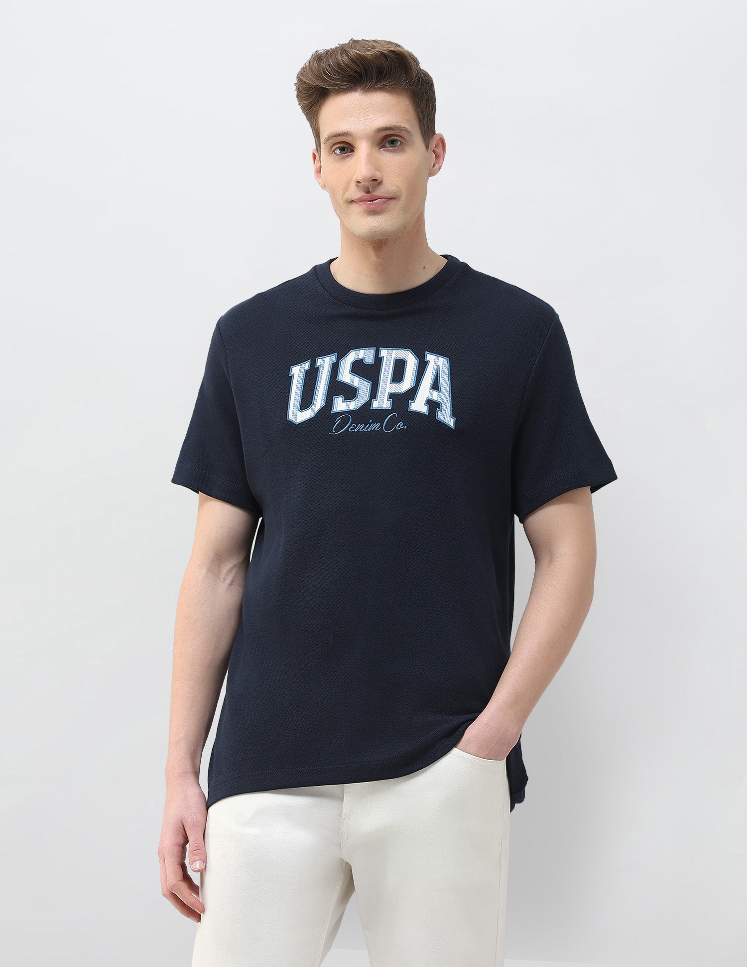 Brand Embroidered Motel On The Coast T-Shirt Navy - U.S. Polo Assn. India | Large