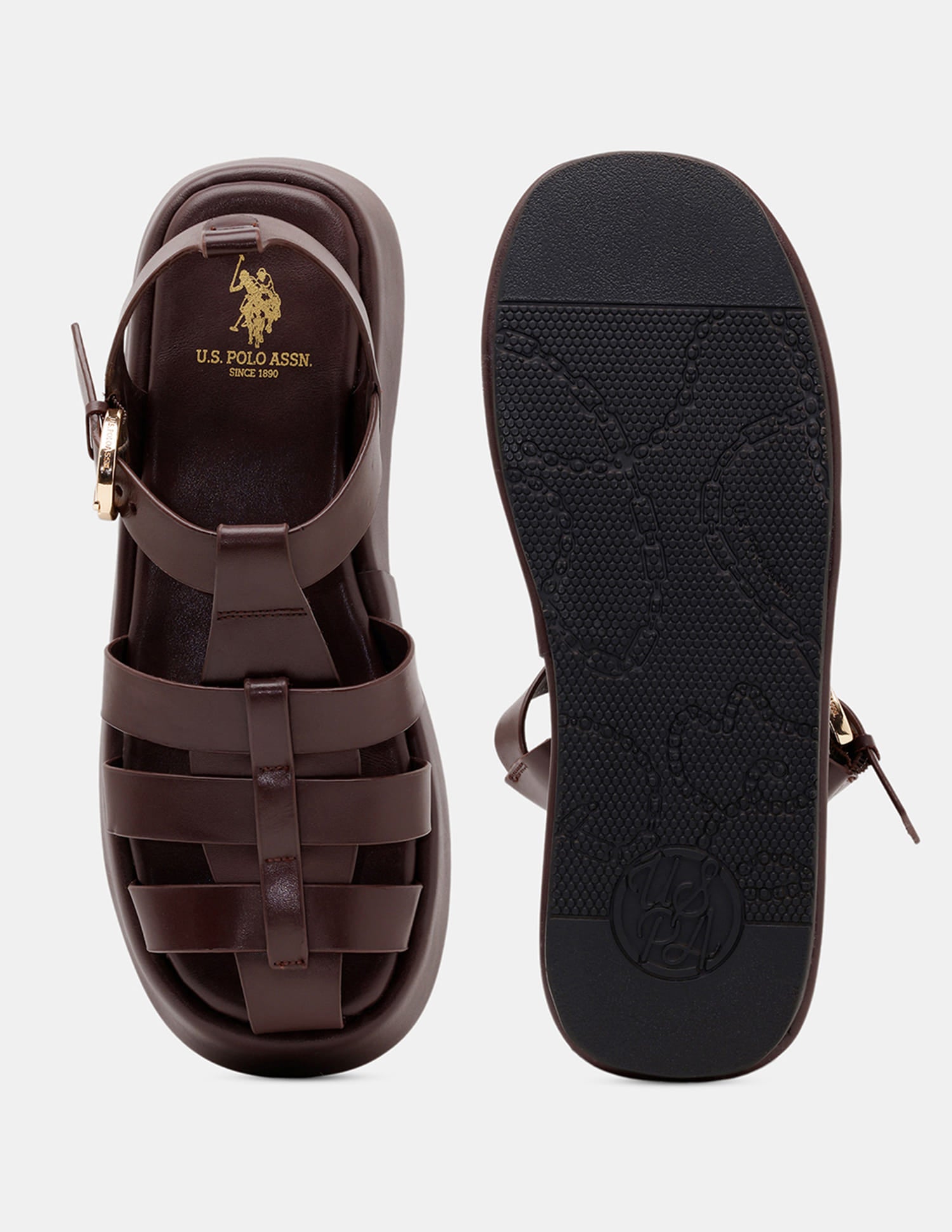 Women Multi Strap Nara Buckle Sandals Dark Brown - U.S. Polo Assn. India | Large