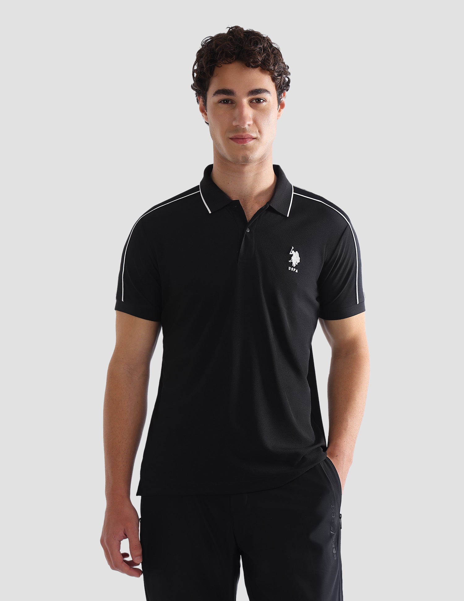 Solid Slim Fit Active Polo Shirt Black - U.S. Polo Assn. India | Large