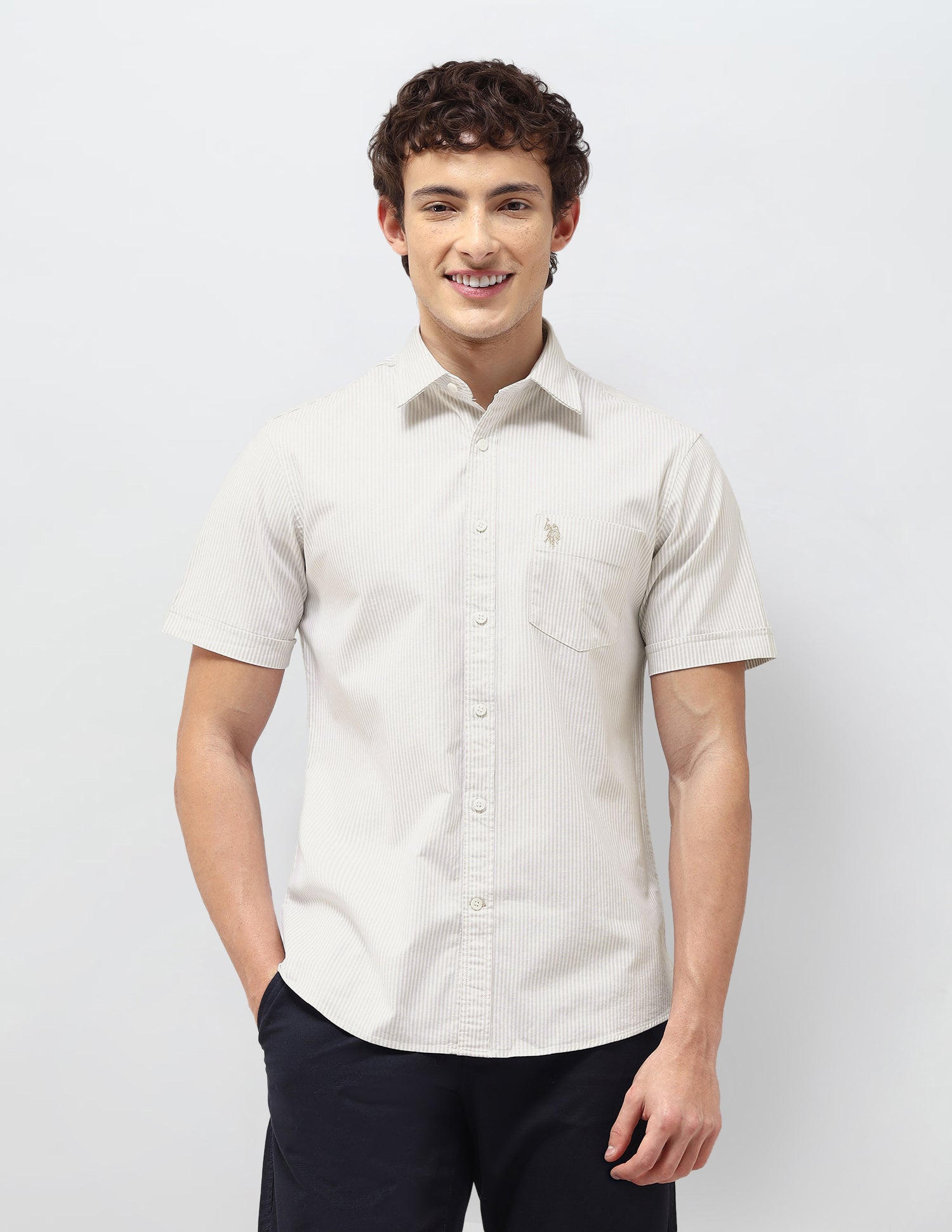 Vertical Striped Regular Fit Shirt Beige - U.S. Polo Assn. India | Large