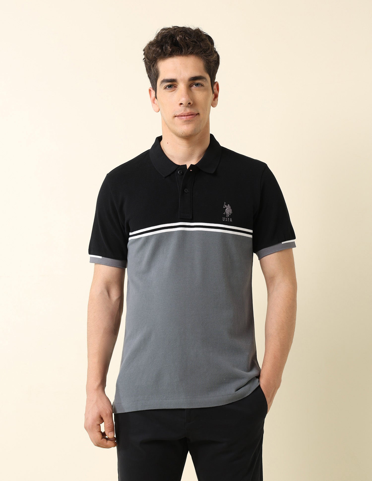 Colourblocked Modern Monochrome Polo Shirt Black - U.S. Polo Assn. India | Large