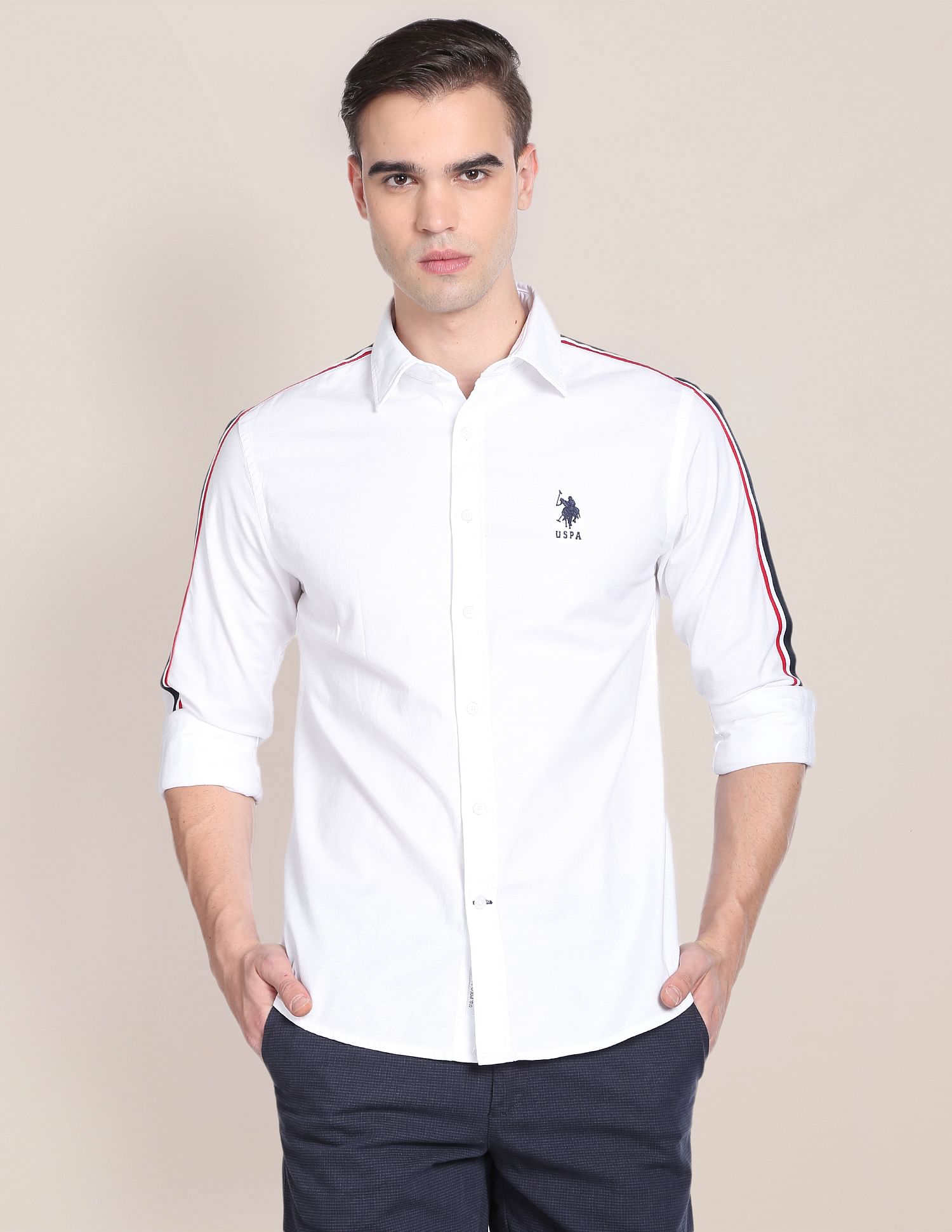 Oxford Stretch Solid Shirt White - U.S. Polo Assn. India | Large