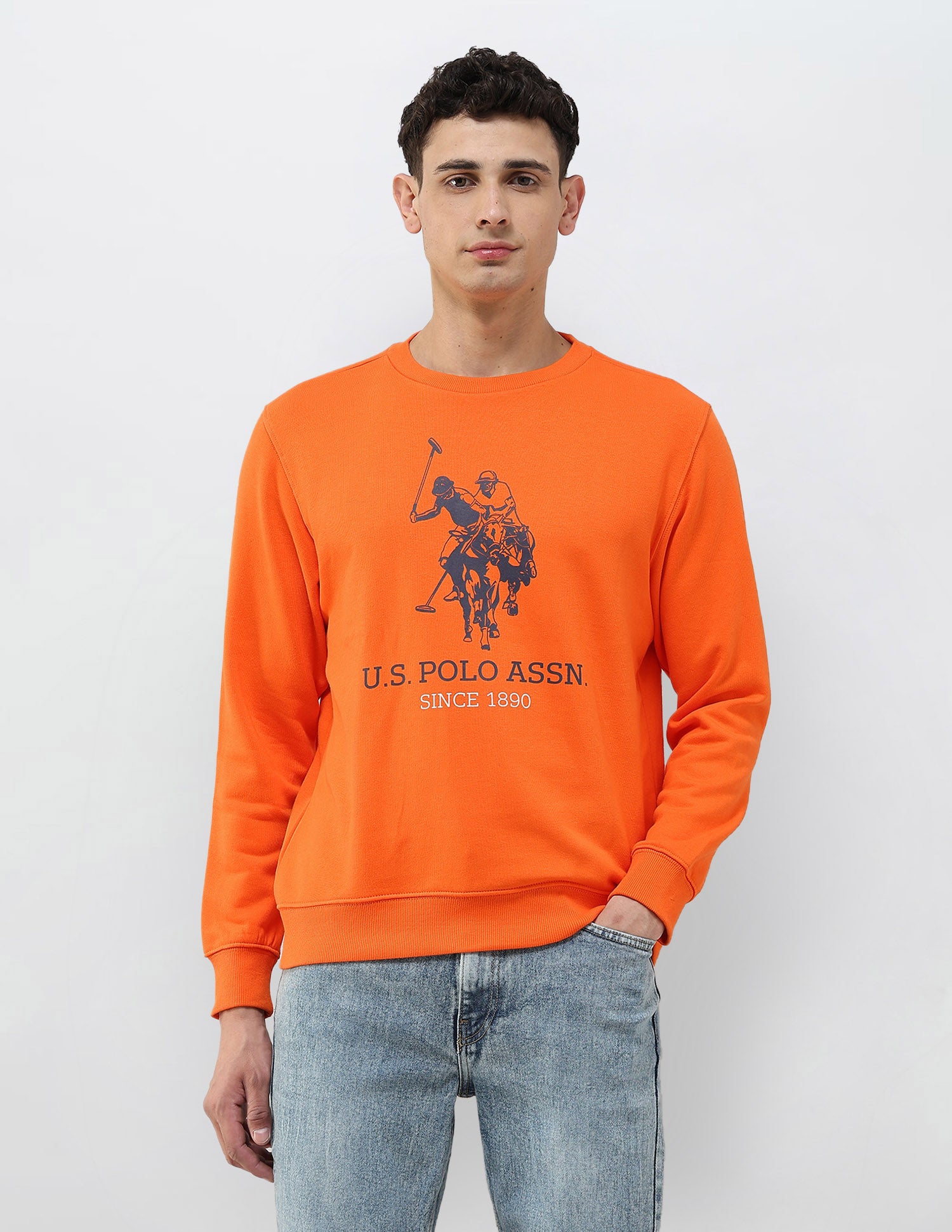Brand Printed Regular Fit Sweatshirt Orange - U.S. POLO ASSN. | Large