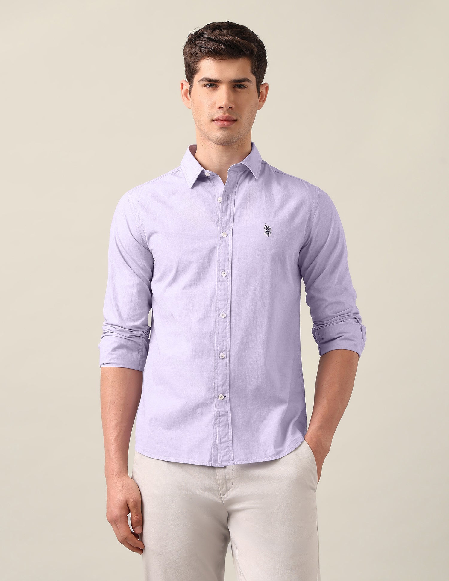 Tailored Fit Solid Shirt Lavender - U.S. Polo Assn. India | Large