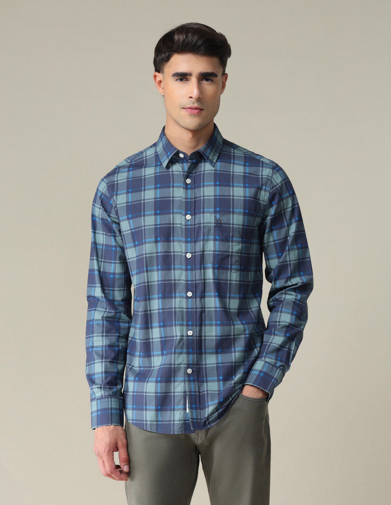 Tartan Check Cotton Shirt Navy - U.S. POLO ASSN. | Large