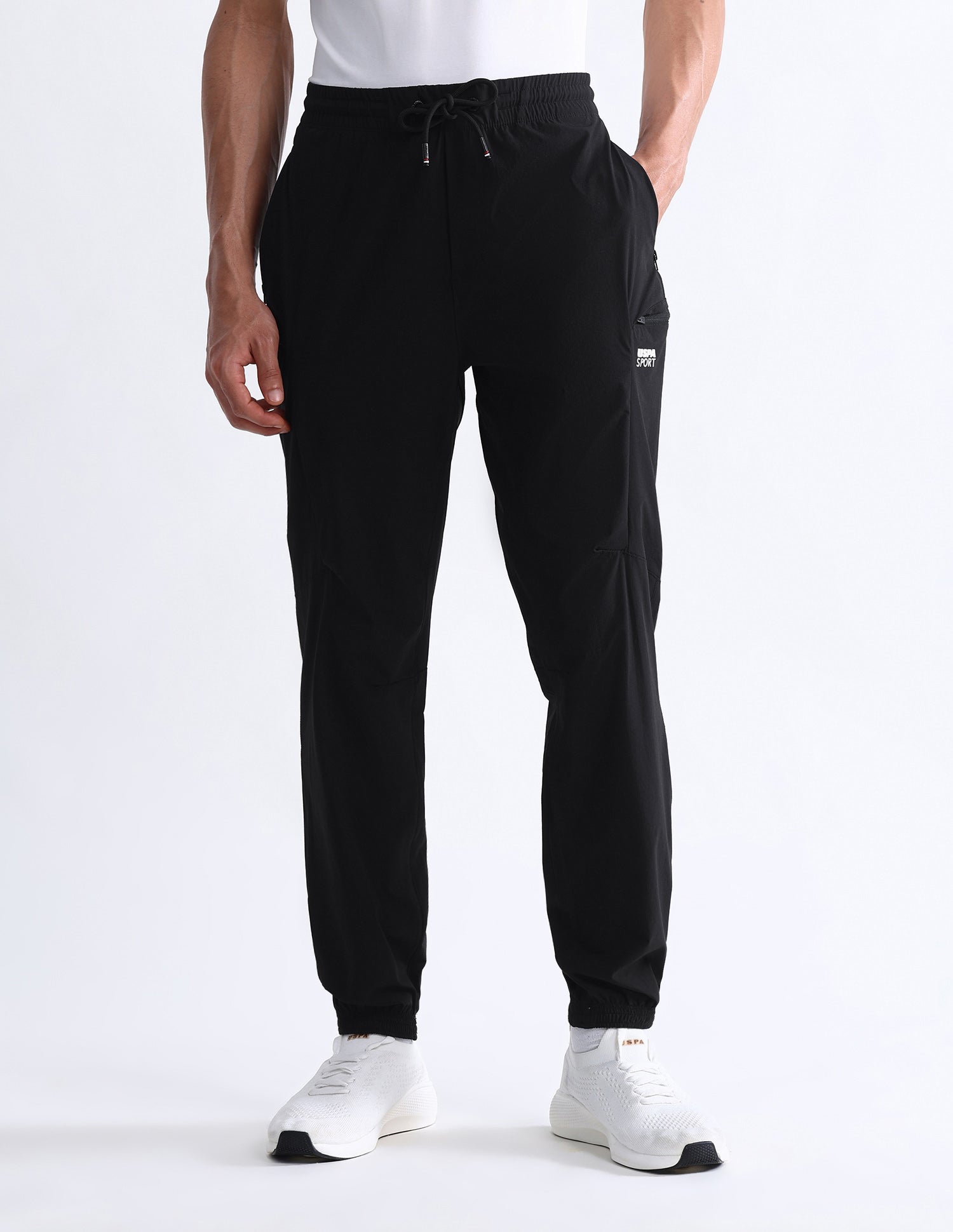 Solid Slim Fit Active Joggers Black - U.S. Polo Assn. India | Large