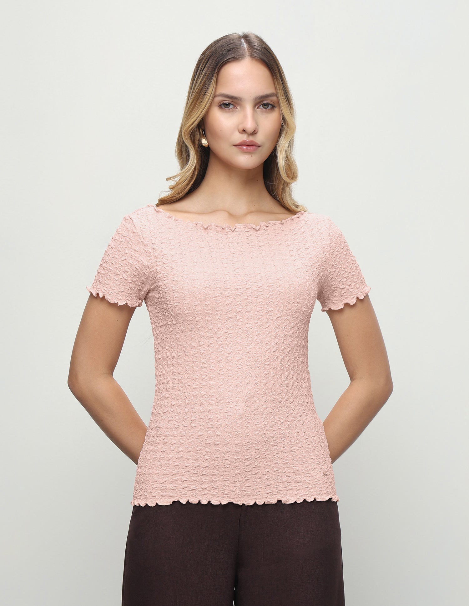 Textured Fitted T-Shirt Peach - U.S. Polo Assn. India | Large