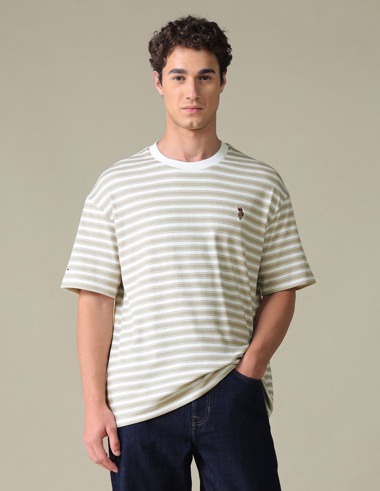 Relaxed Fit Horizontal Striped T-Shirt Khaki - U.S. Polo Assn. India | Large
