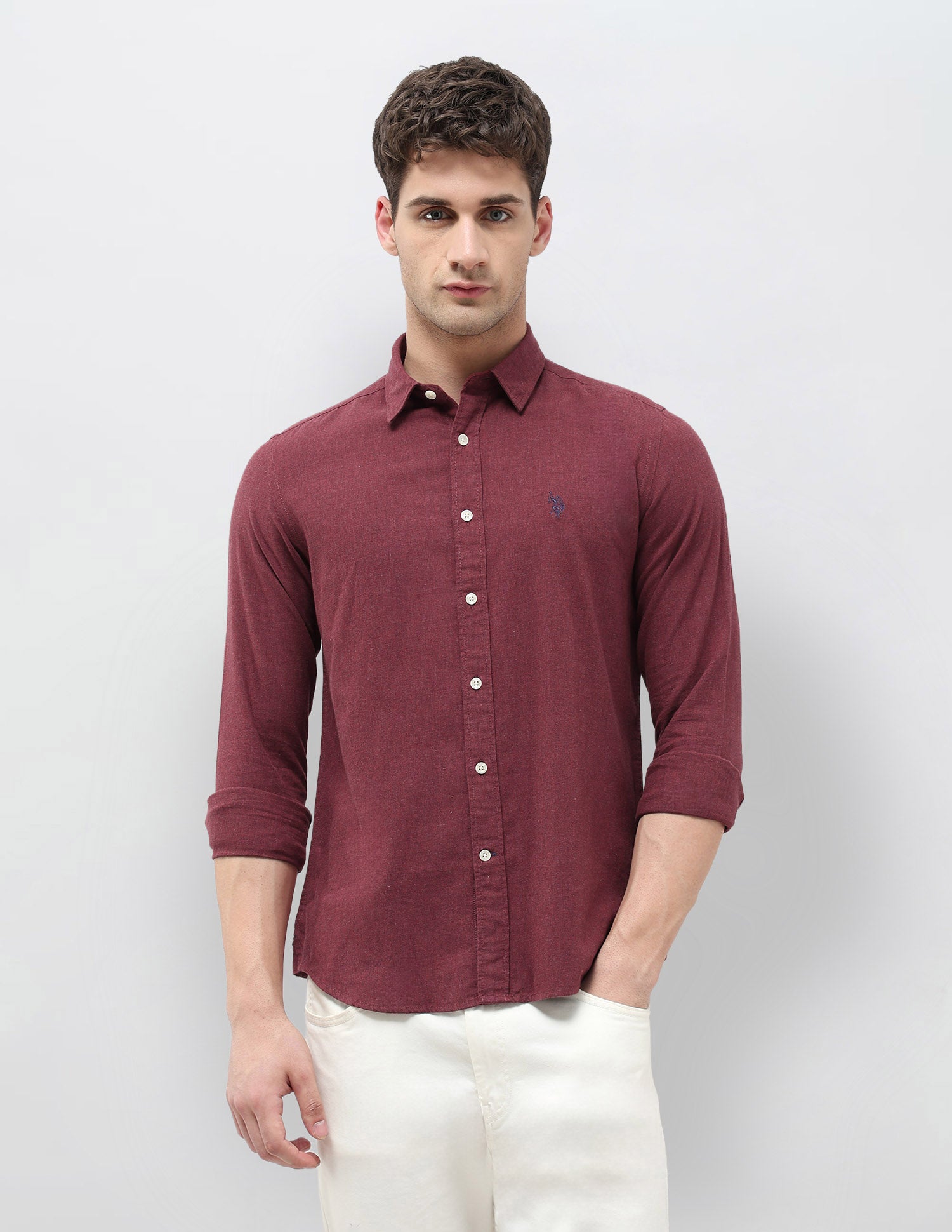 Twill Solid Regular Fit Shirt Maroon - U.S. POLO ASSN. | Large