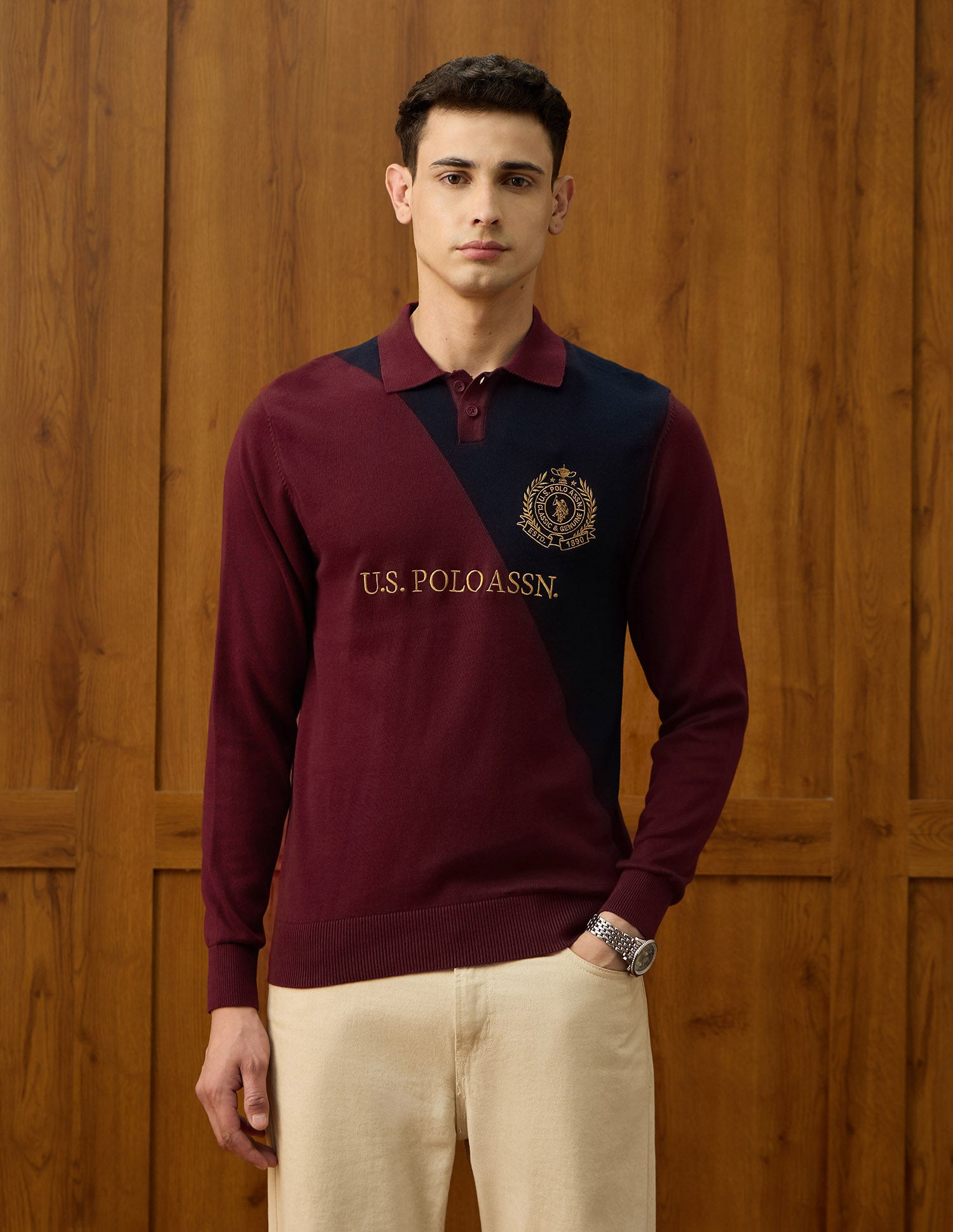 Brand Embroidered Varsity Theatre Sweater Maroon - U.S. POLO ASSN. | Large