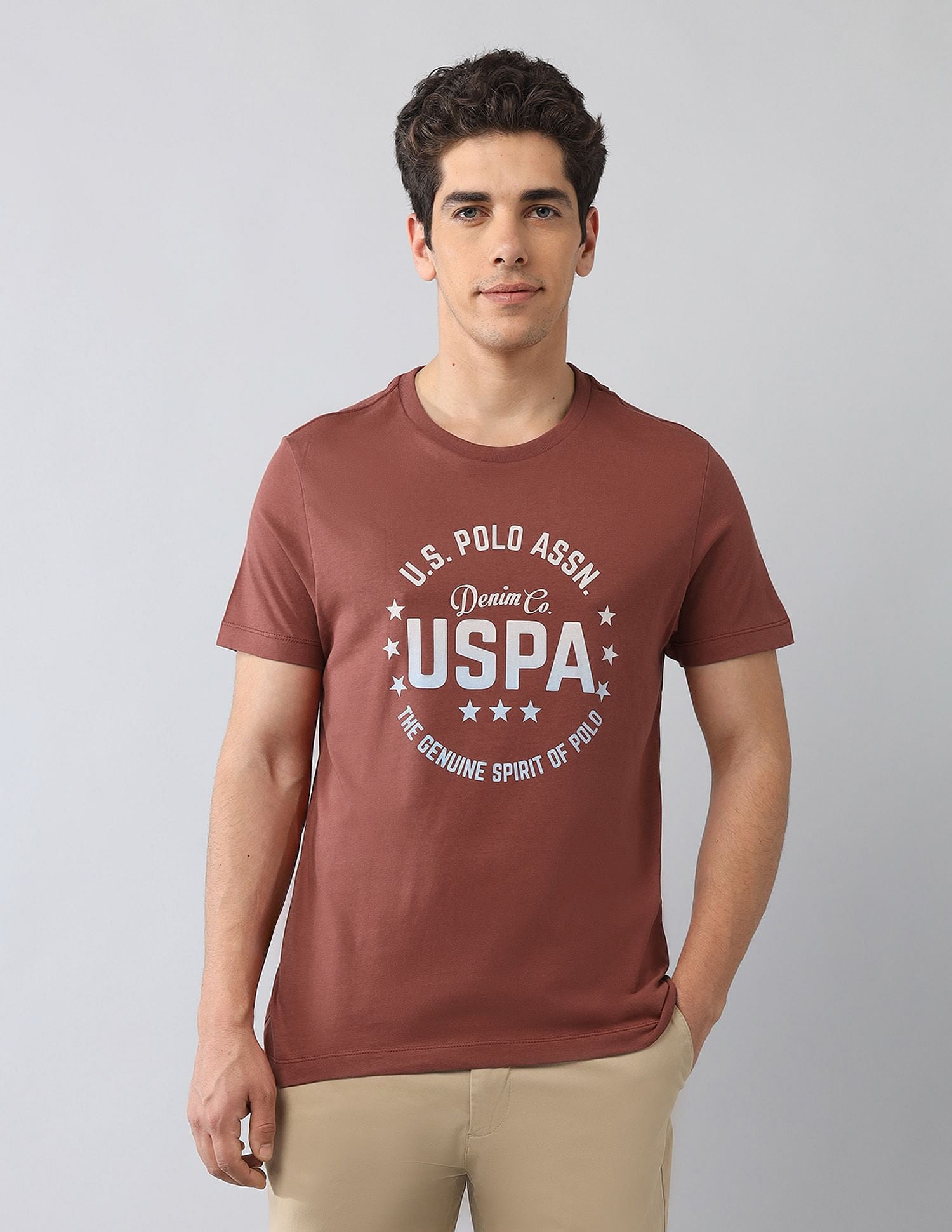 Muscle Fit Brand Printed T-Shirt Rust - U.S. Polo Assn. India | Large