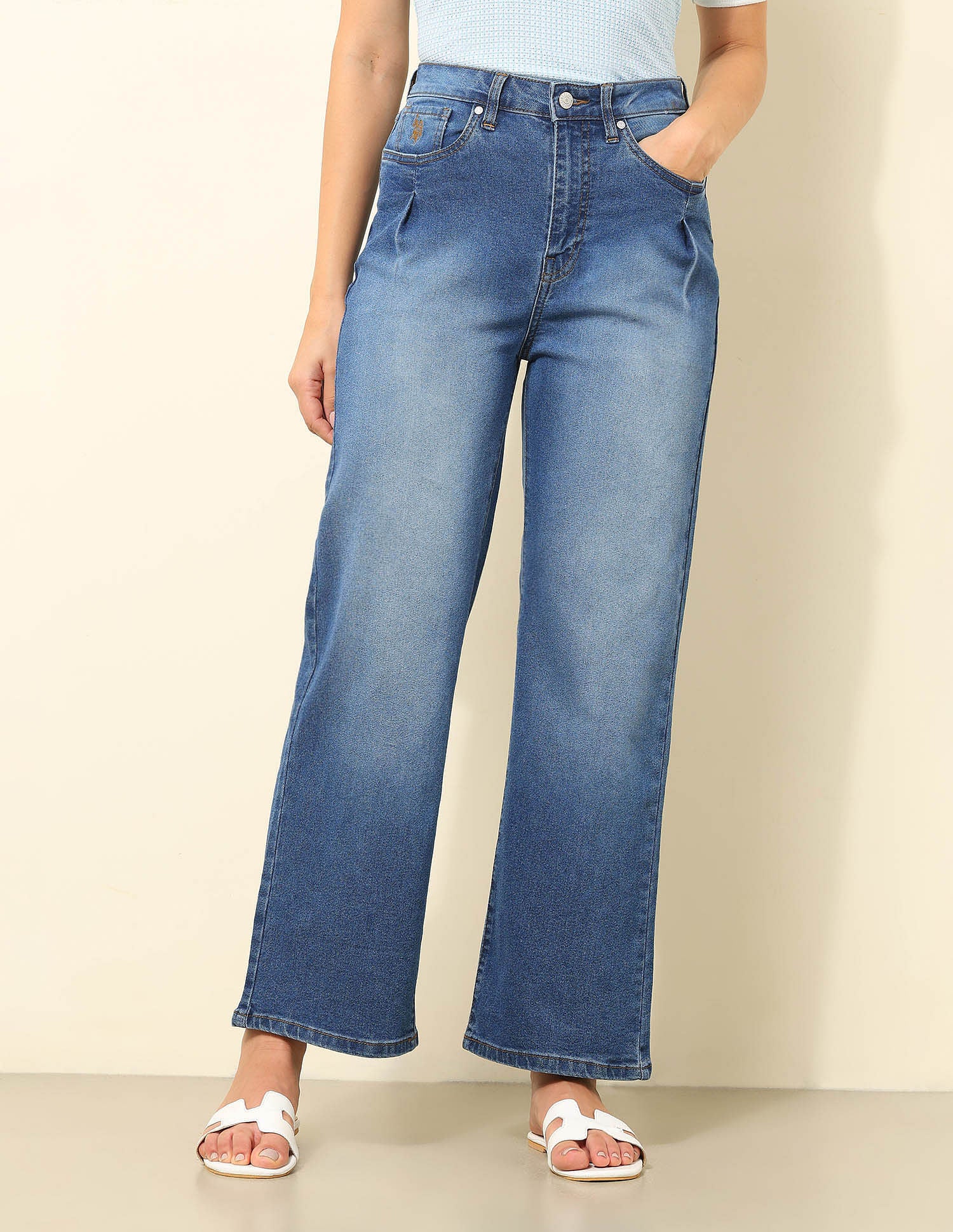 High Rise Wide Leg Fit Jeans Blue - U.S. POLO ASSN. | Large