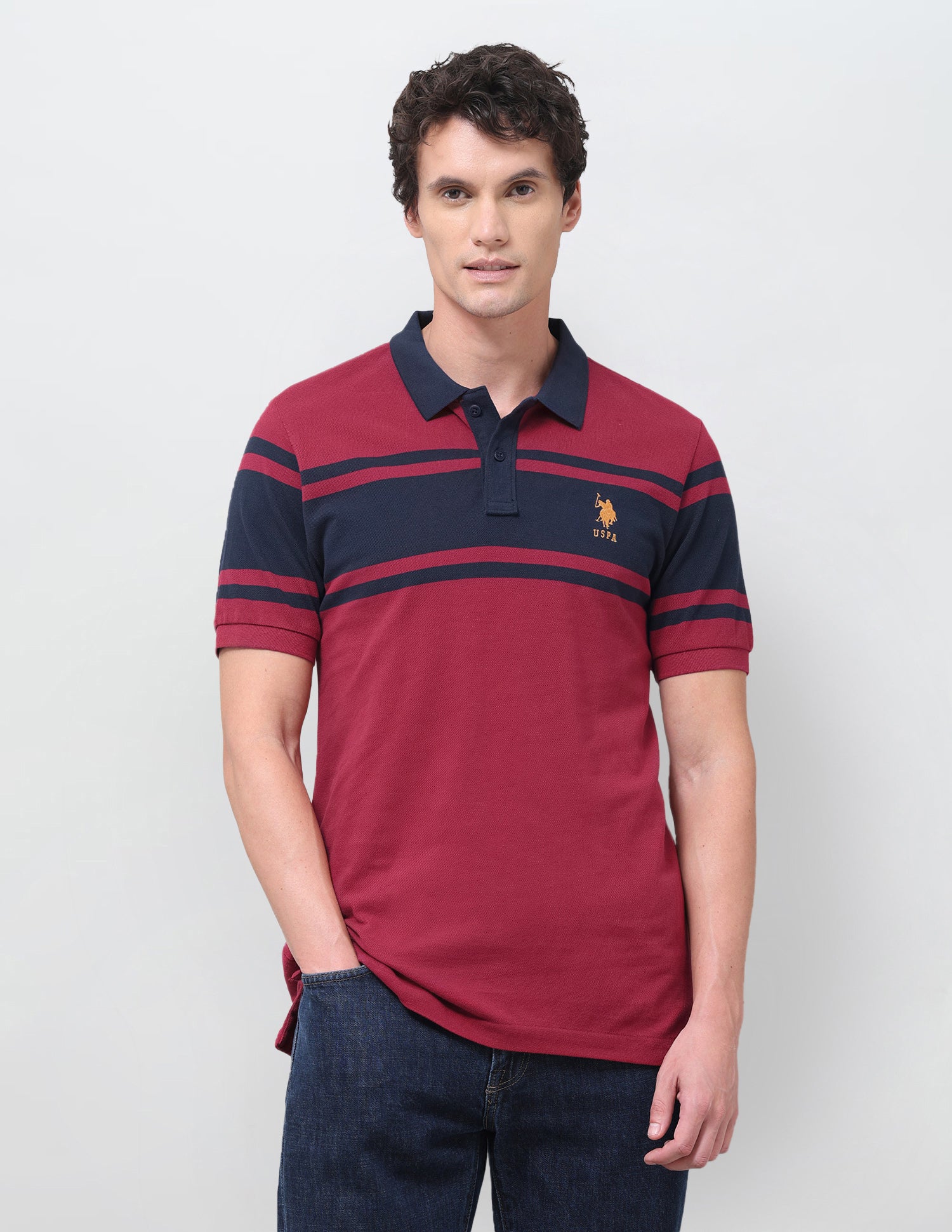 Horizontal Striped Regular Fit Polo Shirt Red - U.S. Polo Assn. India | Large