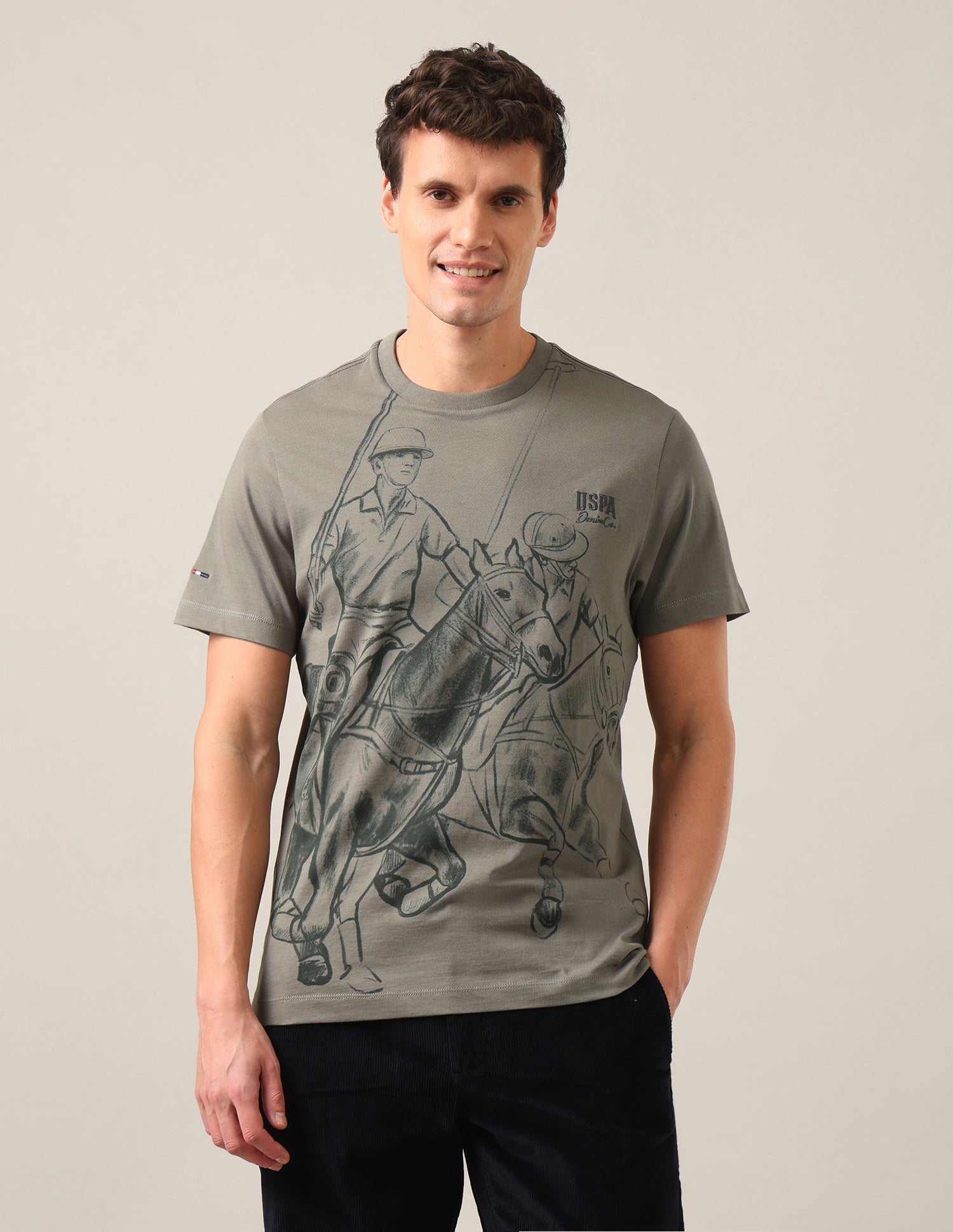Graphic Brand Printed Slim Fit T-Shirt Light Green - U.S. Polo Assn. India | Large