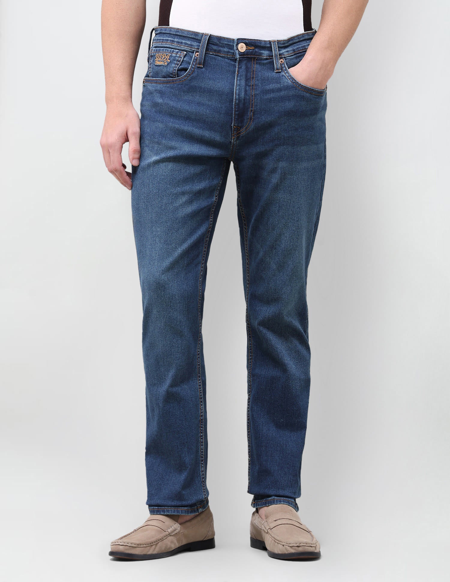 Solid Slim Straight Fit Jeans Blue - U.S. Polo Assn. India | Large